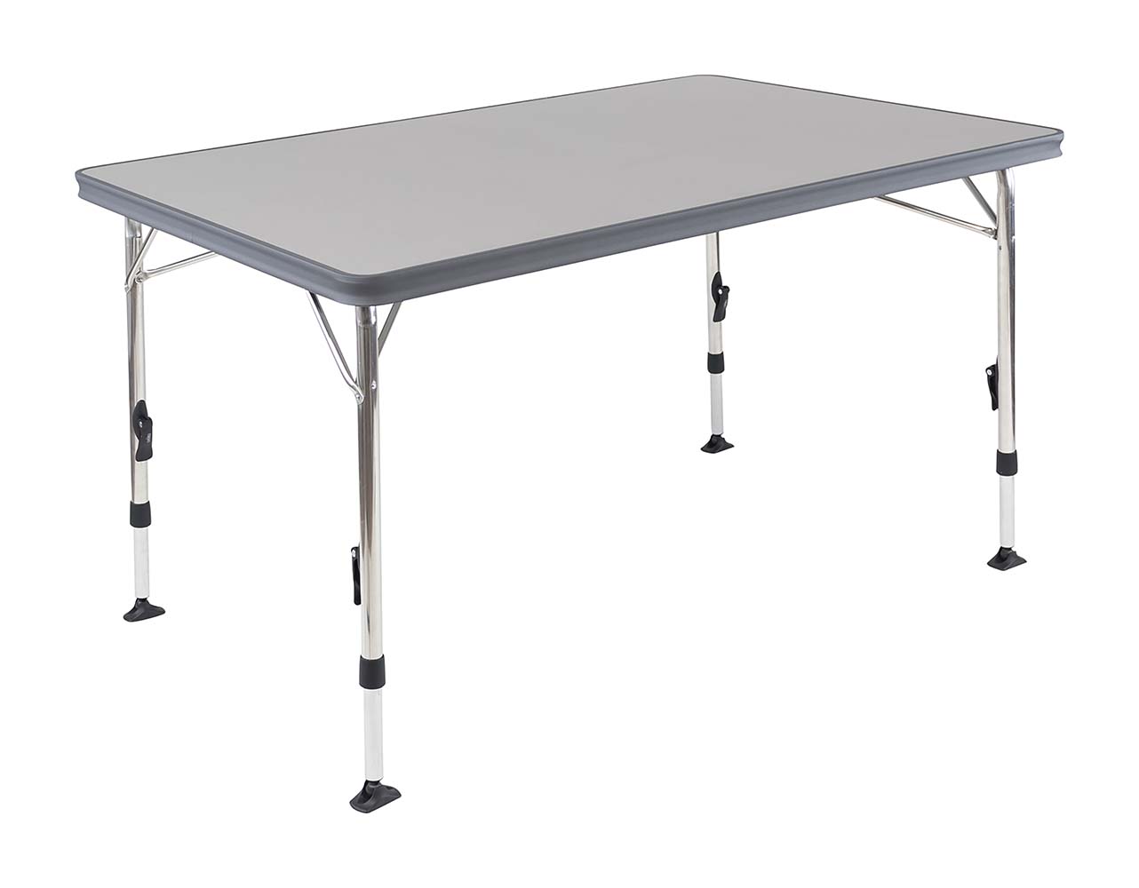 1151385 Ein luxuriöser und stilvoller Tisch. Dieser leichte Campingtisch verfügt über eine hitzebeständige und wasserfeste Tischplatte. Der Tisch hat stufenlos verstellbare Beine (59-74 cm), die zusammengeklappt werden können, so dass dieser Tisch leicht und kompakt zu transportieren ist. Dank der stabilisierenden Füße steht der Tisch auf jedem Untergrund sicher.