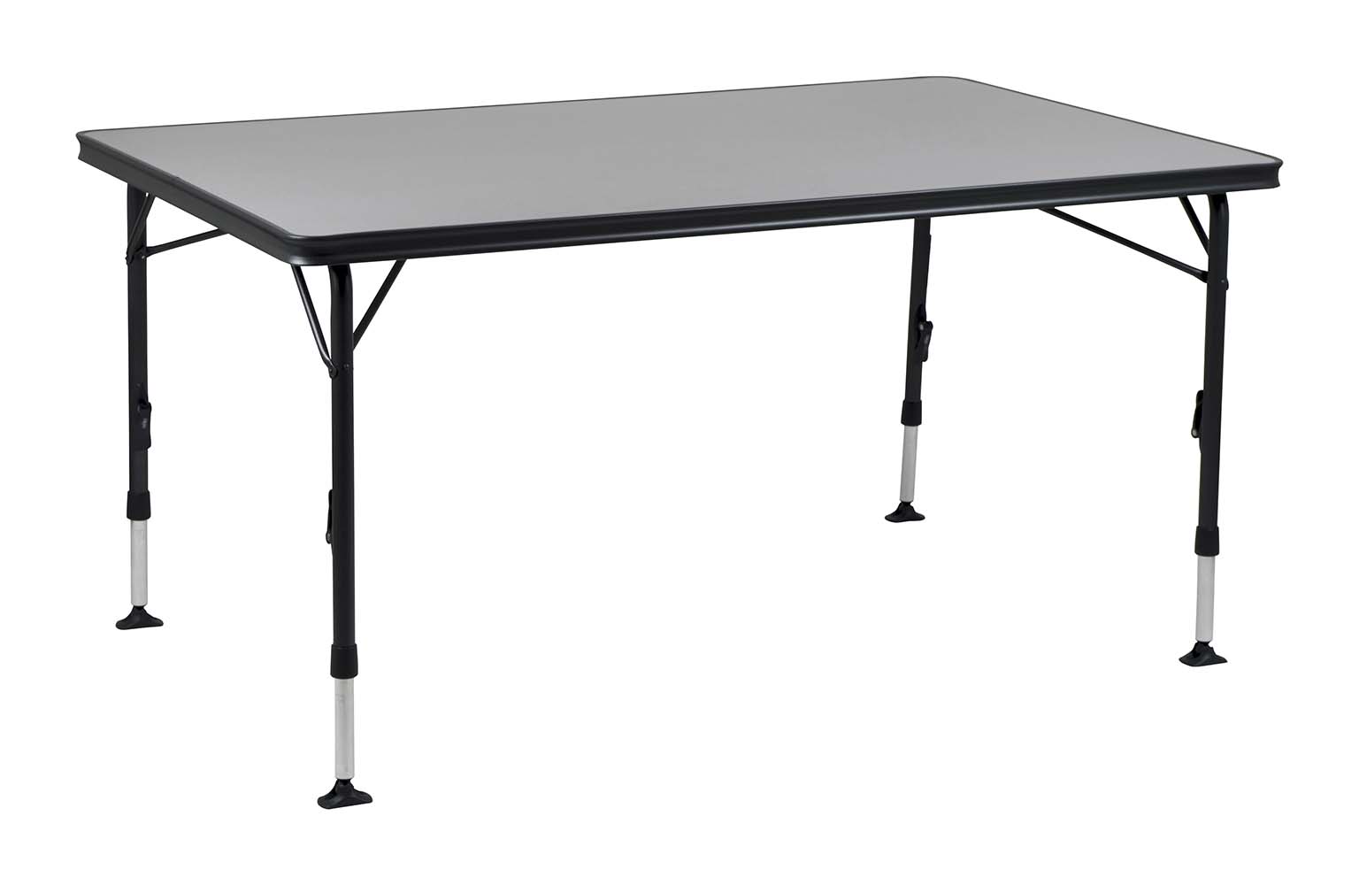 1151420 Ein sehr stabiler und großer Tisch. Durch seine einzigartige Konstruktion ist dieser Tisch einfach auf- und zuzuklappen. Die Beine sind nach dem Einklappen sicher in den Aluminiumschienen an der Unterseite der Tischplatte zu befestigen, die wiederum für eine zusätzliche Verstärkung sorgen.  Die Tischplatte ist besonders groß, so dass sie bis zu 6 Personen beherbergen kann. Dank hochwertiger Materialien und der hitzebeständigen und wasserfesten Tischplatte, wird eine lange Lebensdauer gewährleistet. Die Beine sorgen für hohe Stabilität durch die dicken und extra verstärkten Rohre.  Die Stabilisierungsfüße sorgen für zusätzlichen Halt auf jeder Oberfläche. Dieser Tisch ist durch den Alu-Rahmen leichtgewichtig und leicht zu transportieren.