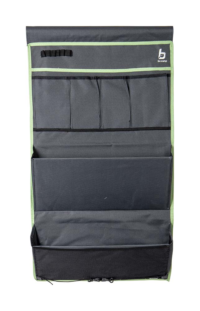1771524 A handy organiser with 6 compartments. Can be easily attached to the door of a caravan, for example. Equipped with a cabin hook. Made of a sturdy 600D polyester.