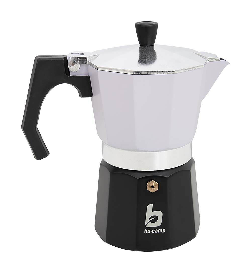 2200526 Ein moderner Kaffeekocher aus Aluminium mit farbenfrohem Aussehen. Diese moderne Espressomaschine reicht für 6 Tassen Kaffee. Mit diesem Kaffeekocher kann in wenigen Minuten eine Tasse Kaffee aufgesetzt werden. Sie füllen das Unterteil der Espressomaschine mit Wasser, und darüber den Einsatz mit Kaffeepulver. Wenn das Wasser kocht, entsteht eine köstliche Tasse Kaffee.