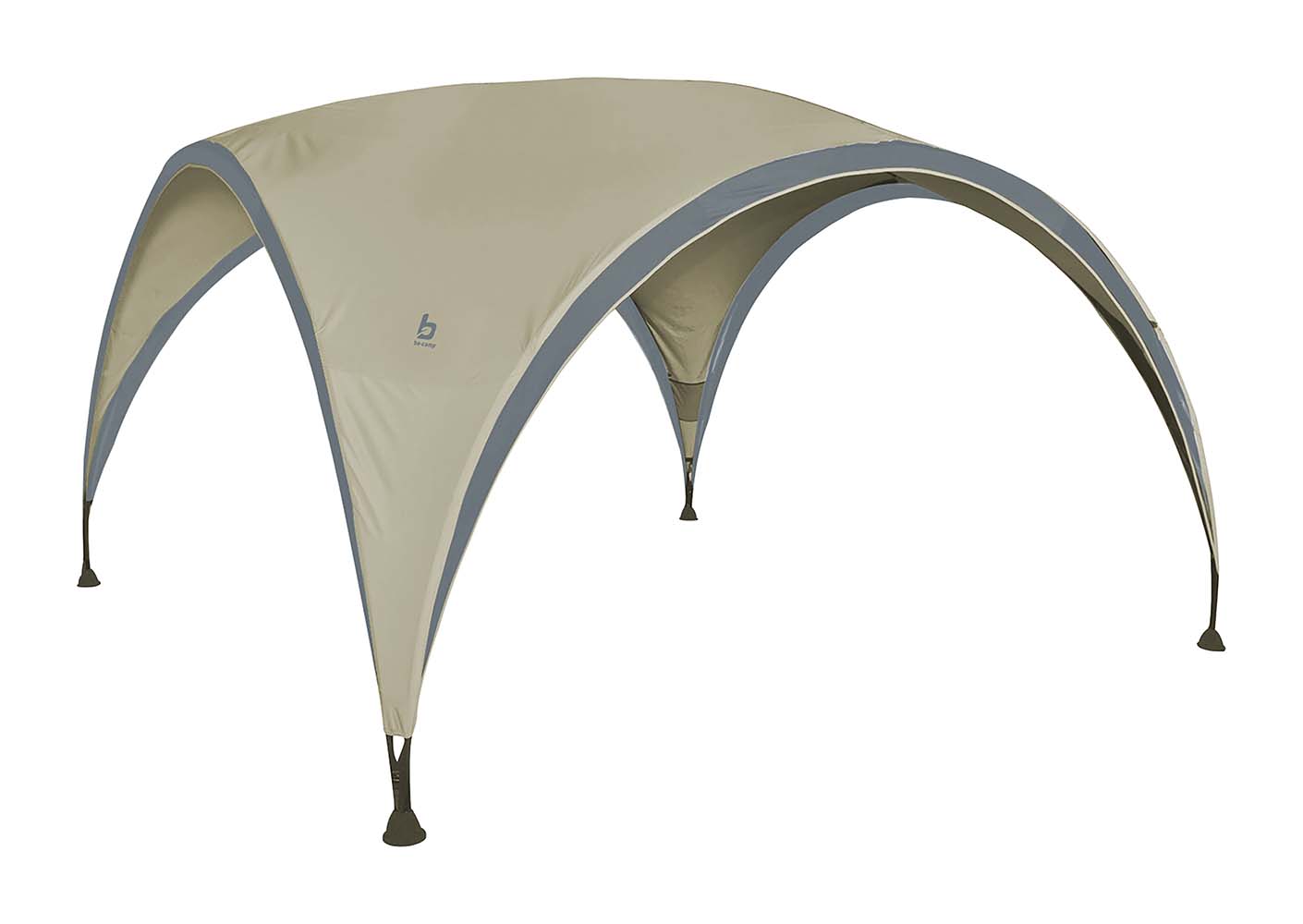 4472201 A large party shelter. Ideal for outdoor activities and events. This party shelter has an extremely sold tent canvas of 160 gr/m² polyester. This canvas is water proof (water column 1500 mm), UV resistant, flame retardant and has ventilation at the top. The strong steel bow poles and the stable feet ensure that this shelter is extra sturdy and stable, even on swampy surfaces. The shelter is easy to set-up and to extend with various side walls that are fixed by means of velcro. Supplied complete with guy ropes, pegs and a transport bag.