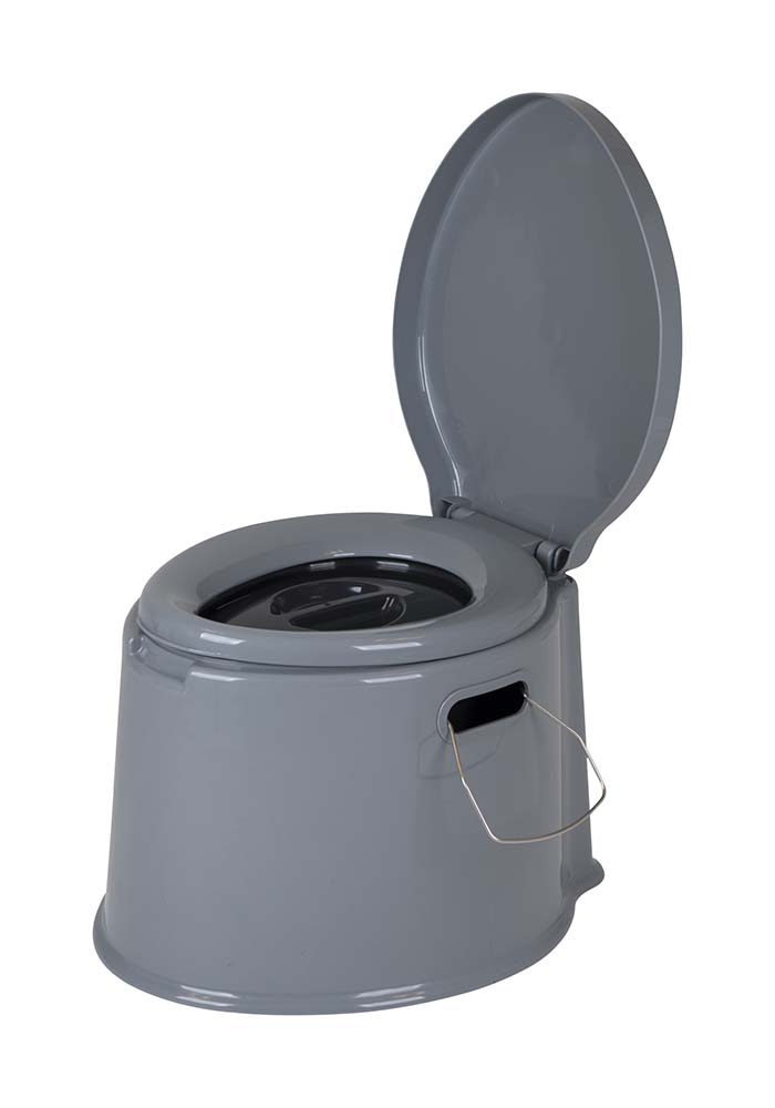 5502800 Eine moderne tragbare Toilette. Diese Toilette verfügt über einen losen, leicht abnehmbaren Eimer, sodass sie einfach zu entleeren ist. Darüber hinaus ist sie mit einem WC-Rollenhalter, einem Griff, einer Brille und einem Deckel ausgestattet. Kompakt zu tragen.