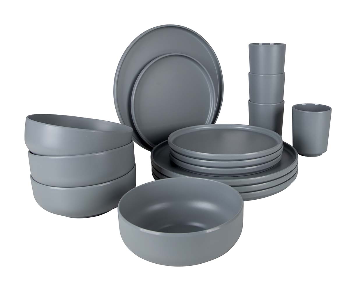 Bo-Camp - Industrial collection - Tableware - Patom - Melamine - 16 Pieces - Light grey