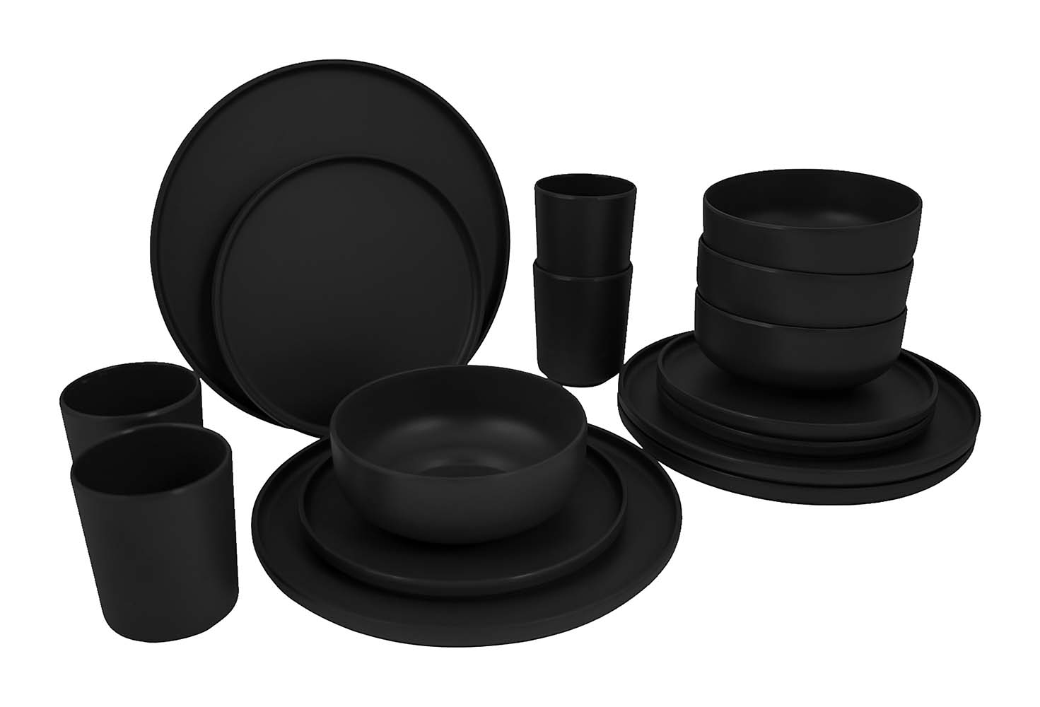 Bo-Camp - Industrial collection - Tableware - Patom - Melamine - 16 Pieces - Black
