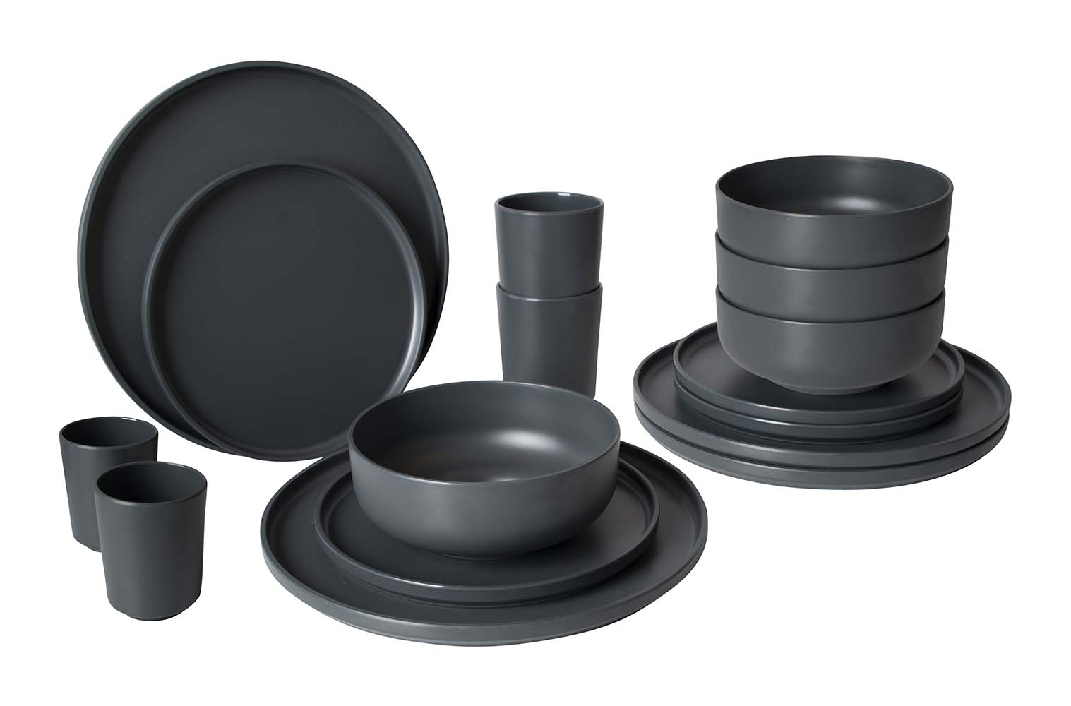Bo-Camp - Industrial collection - Tableware - Patom - Melamine - 16 Pieces - Anthracite