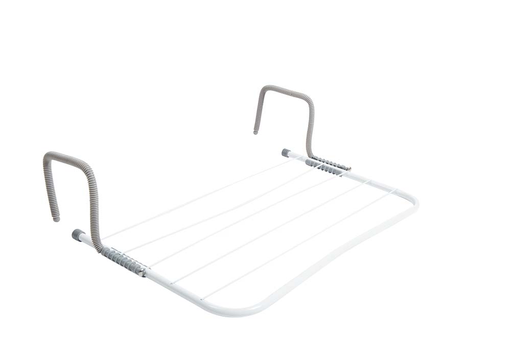 6415184 A compact drying rack with adjustable mounting brackets. Can be mounted to the caravan window, a balcony, etc. The total line length is 3 metres.