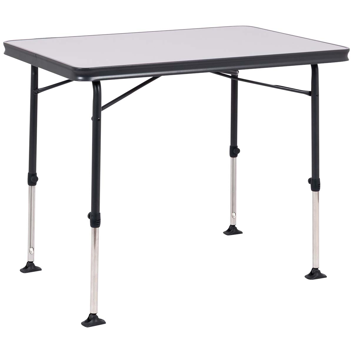 1151384 Een zeer stabiele tafel van hoge kwaliteit. Dankzij de speciale constructie is deze tafel eenvoudig in- en uit te klappen. Daarnaast zijn de poten na het inklappen stevig te bevestigen in de geleide aluminium rails aan de onderzijde van het tafelblad. De aluminium rails aan de onderzijde van deze campingtafel zorgt eveneens voor extra versteviging. De hoogwaardige materialen en het hittebestendige en watervaste tafelblad zorgen voor een lange levensduur. De poten bieden een hoge stabilteit door de dikke (28 mm) en extra verstevigde buizen. De stabilisatie voetjes zorgen voor extra grip op iedere ondergrond. Deze tafel is licht van gewicht door het aluminium frame. De tafel is voorzien van een uniek in- en uit-klap mechanisme waardoor deze heel eenvoudig is op te zetten en in te klappen.