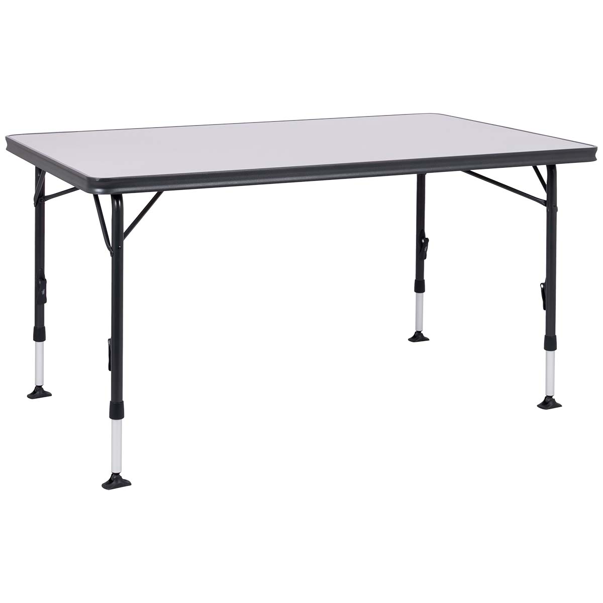 1151422 Een zeer stabiele tafel van hoge kwaliteit. Dankzij de speciale constructie is deze tafel eenvoudig in- en uit te klappen. Daarnaast zijn de poten na het inklappen stevig te bevestigen in de geleide aluminium rails aan de onderzijde van het tafelblad. De aluminium rails aan de onderzijde van deze campingtafel zorgt eveneens voor extra versteviging. De hoogwaardige materialen en het hittebestendige en watervaste tafelblad zorgen voor een lange levensduur. De poten bieden een hoge stabilteit door de dikke (28 mm) en extra verstevigde buizen. De stabilisatie voetjes zorgen voor extra grip op iedere ondergrond. Deze tafel is licht van gewicht door het aluminium frame. De tafel is voorzien van een uniek in- en uit-klap mechanisme waardoor deze heel eenvoudig is op te zetten en in te klappen.