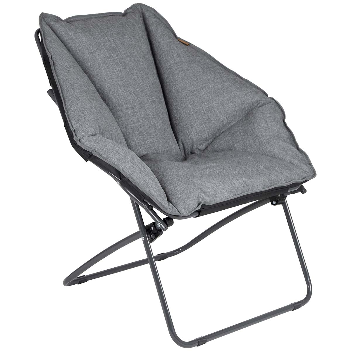 1200360 A luxurious and comfortable bucket seat. This is a very stylish chair. The seat is made of padded cotton giving it a trendy look. The seat of the Moonchair is extra wide and deep and the padded fabric makes the chair incredibly comfortable. The frame is foldable allowing for easy carrying. This chair can also be used in the living room, on the balcony or in the garden.