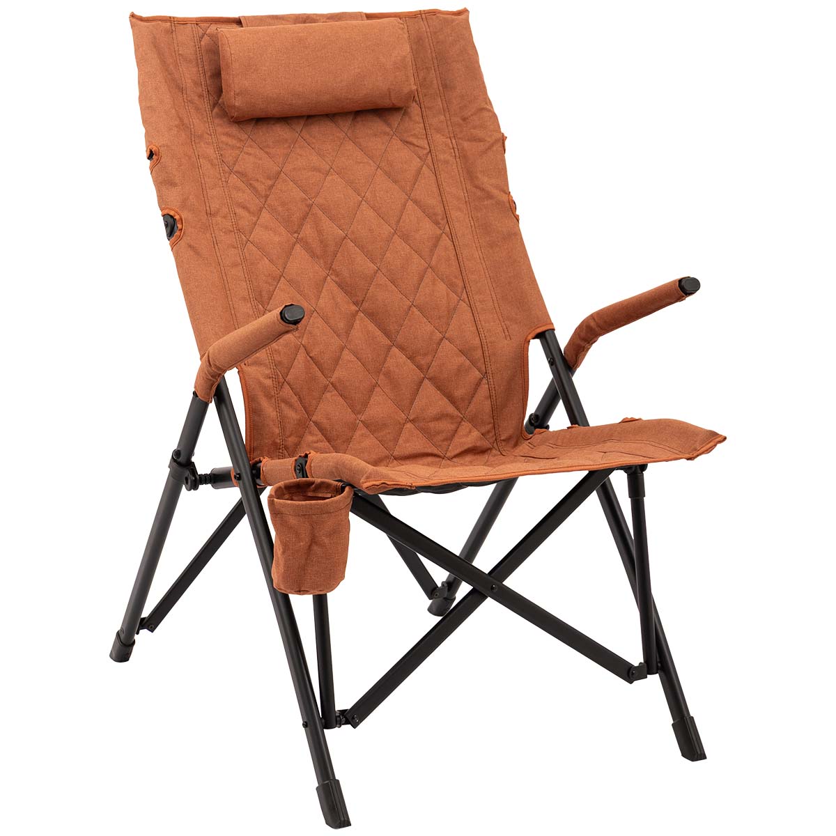 1200410 Deze robuuste vouwstoel uit de Industrial collectie combineert comfort met een moderne, industriële uitstraling. De sterke cationic bekleding met modern patroon sluit perfect aan bij het zwarte stalen frame, dat zorgt voor stabiliteit en een industriële look. De rugleuning is inklapbaar, waardoor de stoel zeer compact opvouwbaar is. Ideaal om mee te nemen naar de camping of eenvoudig op te bergen. Voor extra gemak is de stoel voorzien van een praktische bekerhouder, zodat je je drankje altijd binnen handbereik hebt.