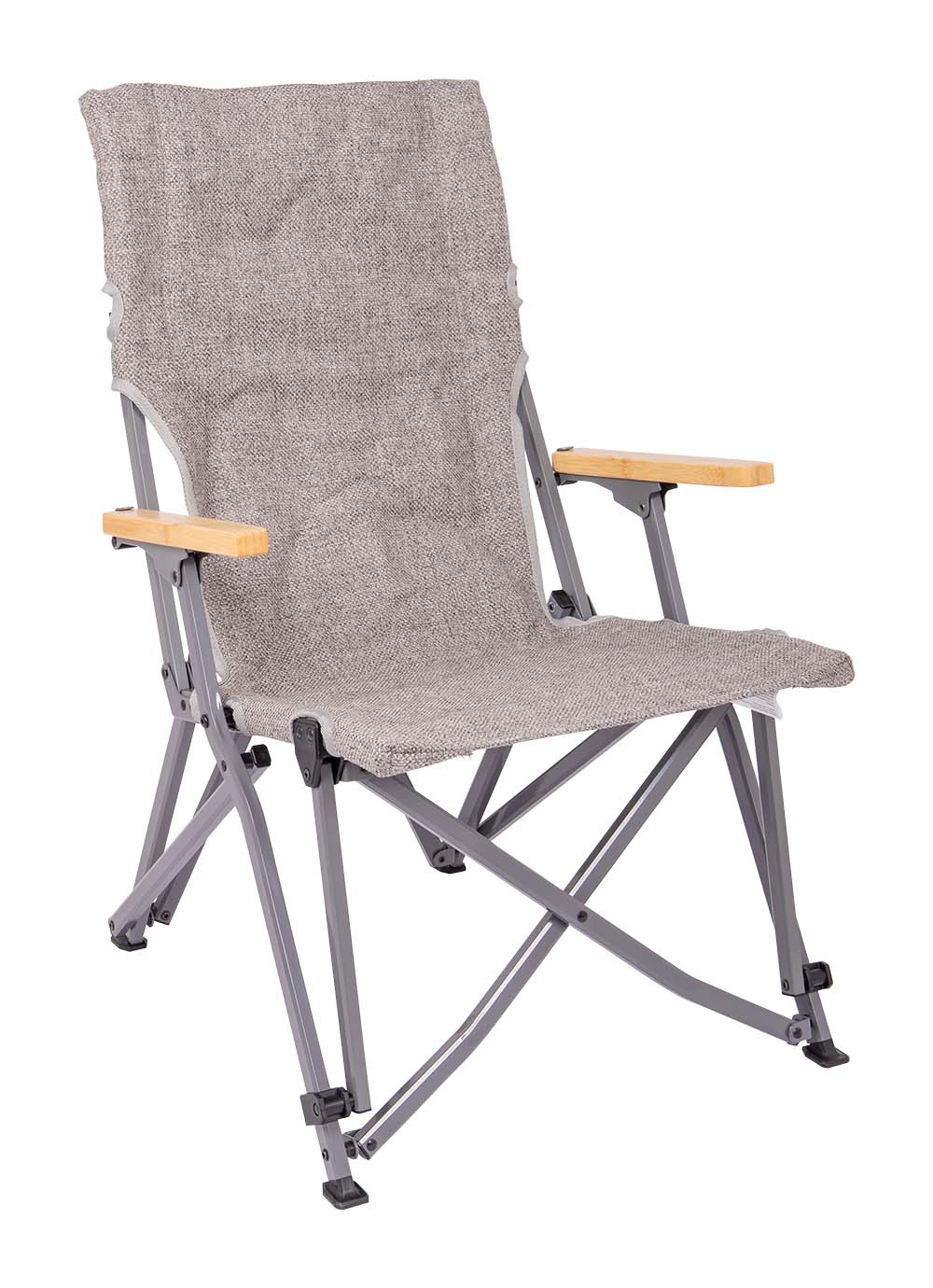 1204810 Una cómoda silla plegable de la Urban Outdoor collection con reposabrazos de bambú. La tapicería está hecha de Nika, que tiene aspecto de lino. La estructura de aluminio gris oscuro hace que la silla sea fácil de plegar. Se puede utilizar en el exterior, en el jardín o en el camping, en casa, en el balcón o en el salón. Compacto y fácil de transportar en la bolsa de transporte incluida.