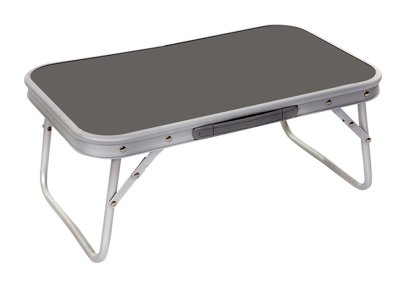 1404359 Ein extra niedriger und kompakter Tisch. Dieser Klapptisch ist ein niedriges Modell mit einklappbaren Beinen. Hergestellt aus stabilem und leichtgewichtigem Aluminium. Eingeklappt (LxBxH): 56x34x3,5 cm.