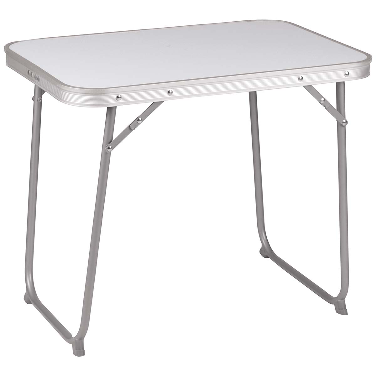 1404425 A compact table. This camping table has a steel frame and an MDF top. In addition this table comes equipped with extra stabilizers. Easy to fold up and compact for storage. Folded up (lxwxh): 60x40x5 centimetres.