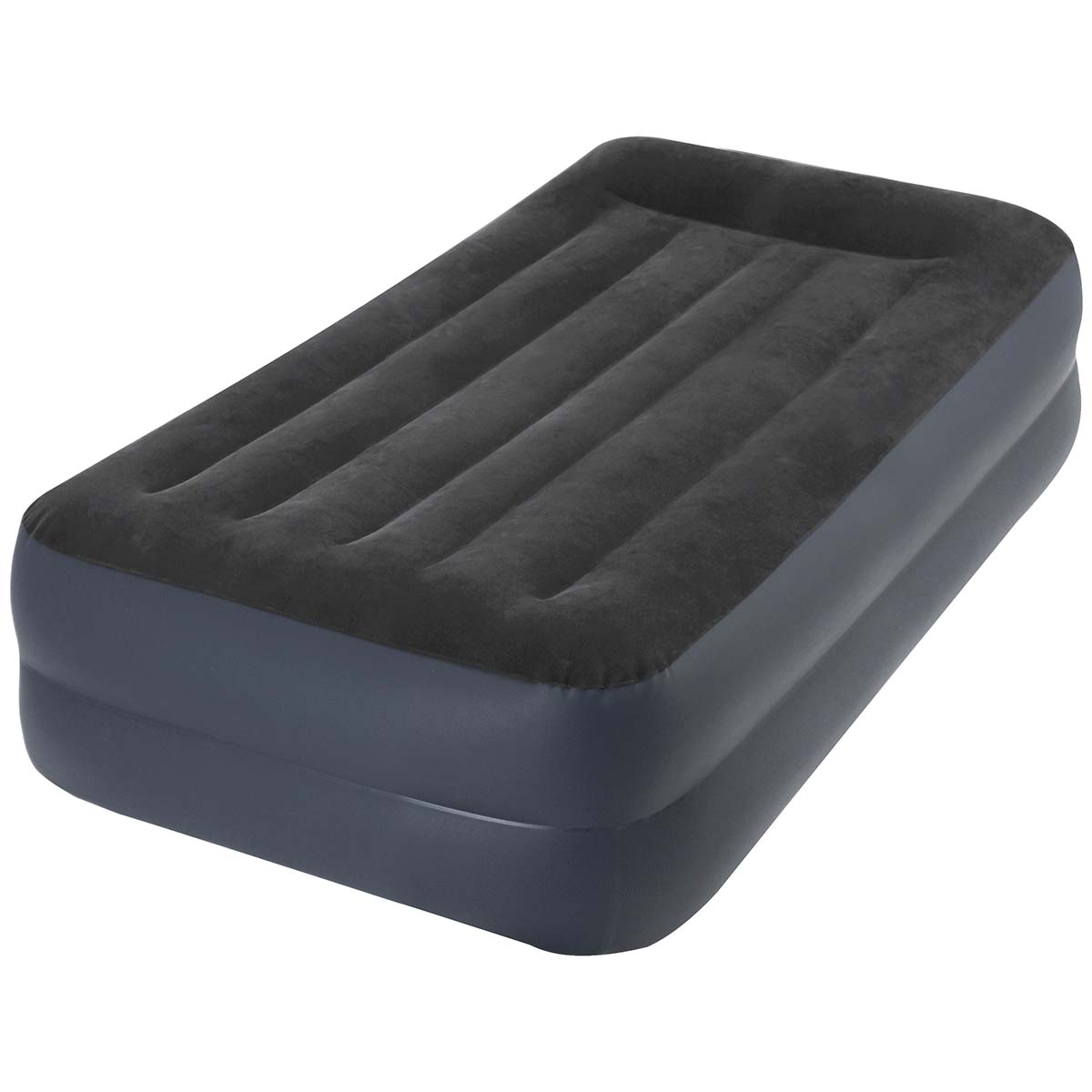 3264122 A luxurious double layer 1 person air mattress. This mattress is inflated in 2 minutes with the built-in electric pump. Because of the extremely soft and water repellent top layer, and integrated pillow this air mattress provides a high level of comfort. The mattress is also extra sturdy and strong because of the use of Dura-Beam®. The dividers have been replaced by thousands of rock-solid polyester threads, so the dividers can no longer break. Comes in a handy carry bag.