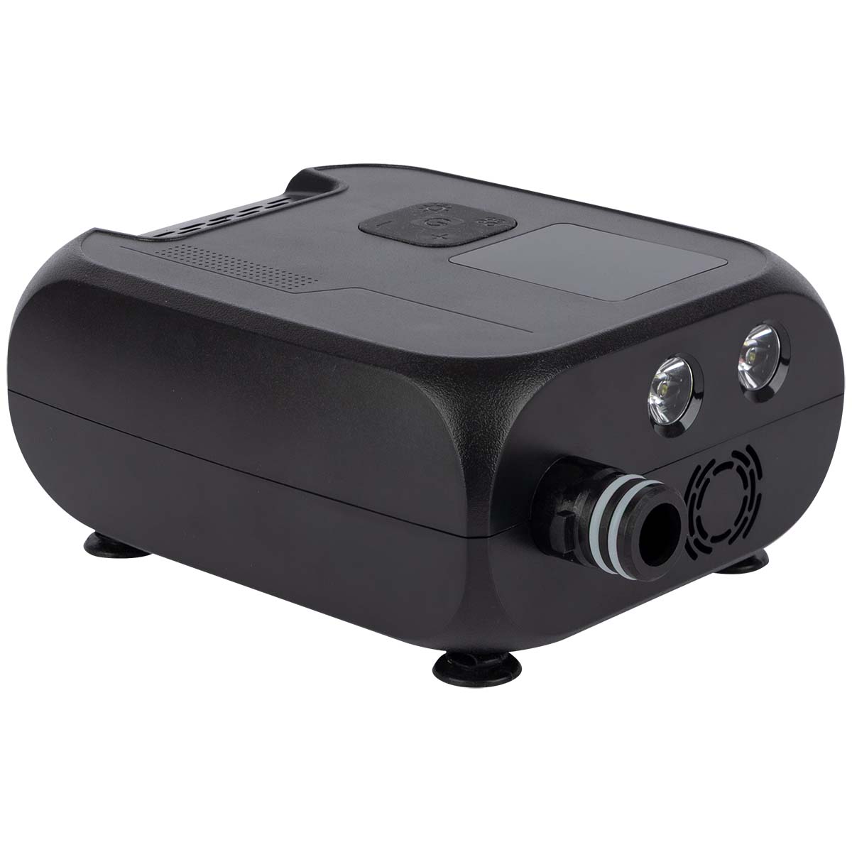 3807168 Deze handige elektrische pomp is ideaal voor het snel en eenvoudig opblazen van tenten, SUP’s en kano’s.  De pomp heeft een instelbare druk van 1 tot 20 PSI met automatische stopfunctie. Dankzij de speciale standen voor blazen én leegpompen kun je je spullen moeiteloos vullen of leeg laten lopen. De pomp is uitgerust met een krachtige luchtstroom van 100 liter per minuut (1,4 bar), een ingebouwde LED-lamp en een duidelijk LCD-display voor gebruik. Inclusief een 2200 mAh Li-ion batterij en opladen gaat eenvoudig via USB of de 12V-autosnoer, waarbij de pomp in slechts 3 uur volledig is opgeladen. De pomp wordt geleverd met USB-kabel, autosnoer en 6 adapters en een luxe opbergcase.