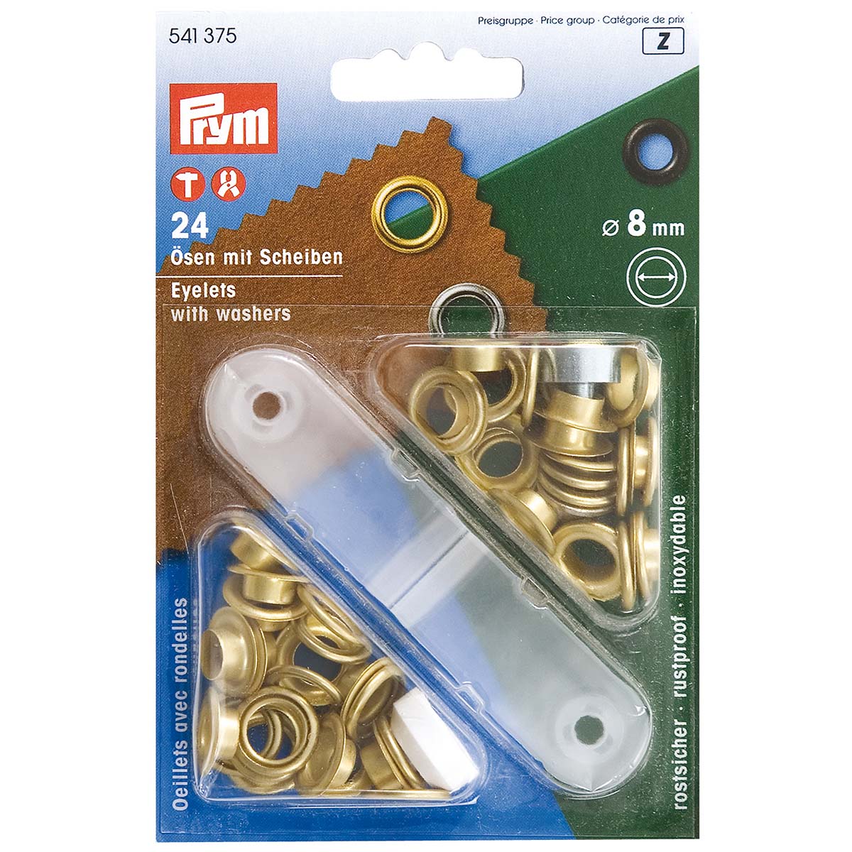 4110950 A complete set of brass eyelets. Can be used in tents, tarpaulins, leather articles, cotton, etc. The sail rings are quick and easy to attach. Mounting hardware is also included, meaning, apart from this set you only need a hammer for sturdy mounting.