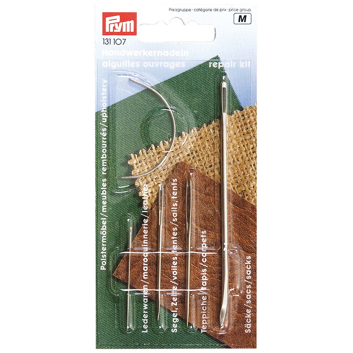 4111075 A set of 5 extra strong needles. Suitable for the most diverse repair activities and materials. Among others, suitable for (ground) sheeting, leather goods, tents, tarpaulinaulins, canvas, furniture etc.