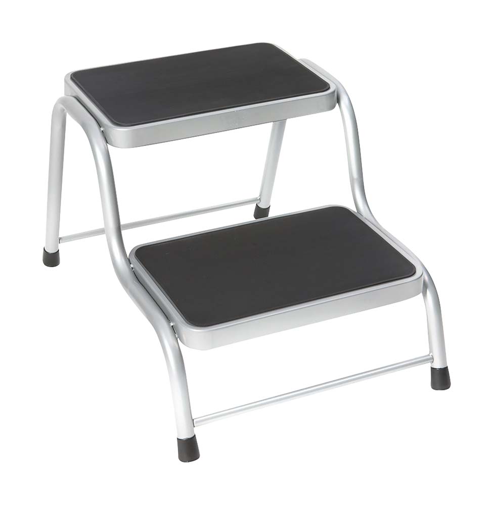 5314998 Extra sturdy step with double steps. With a steel frame with non-slip coating. The width of the step is 37 cm. Maximum load: 150 kilogram.