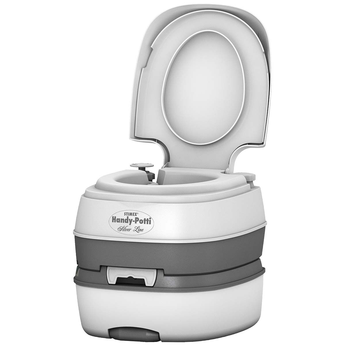 5506002 Een luxe chemisch toilet. De Handy Potti is gemaakt van onderhoudsvriendelijk en hygiënisch kunststof. De spoelwatertank (15 liter) en afvalwatertank (17 liter) kunnen eenvoudig ontkoppeld en vervoerd worden. Voorzien van een draaibare schenktuit en een ontluchtingsdrukknop.