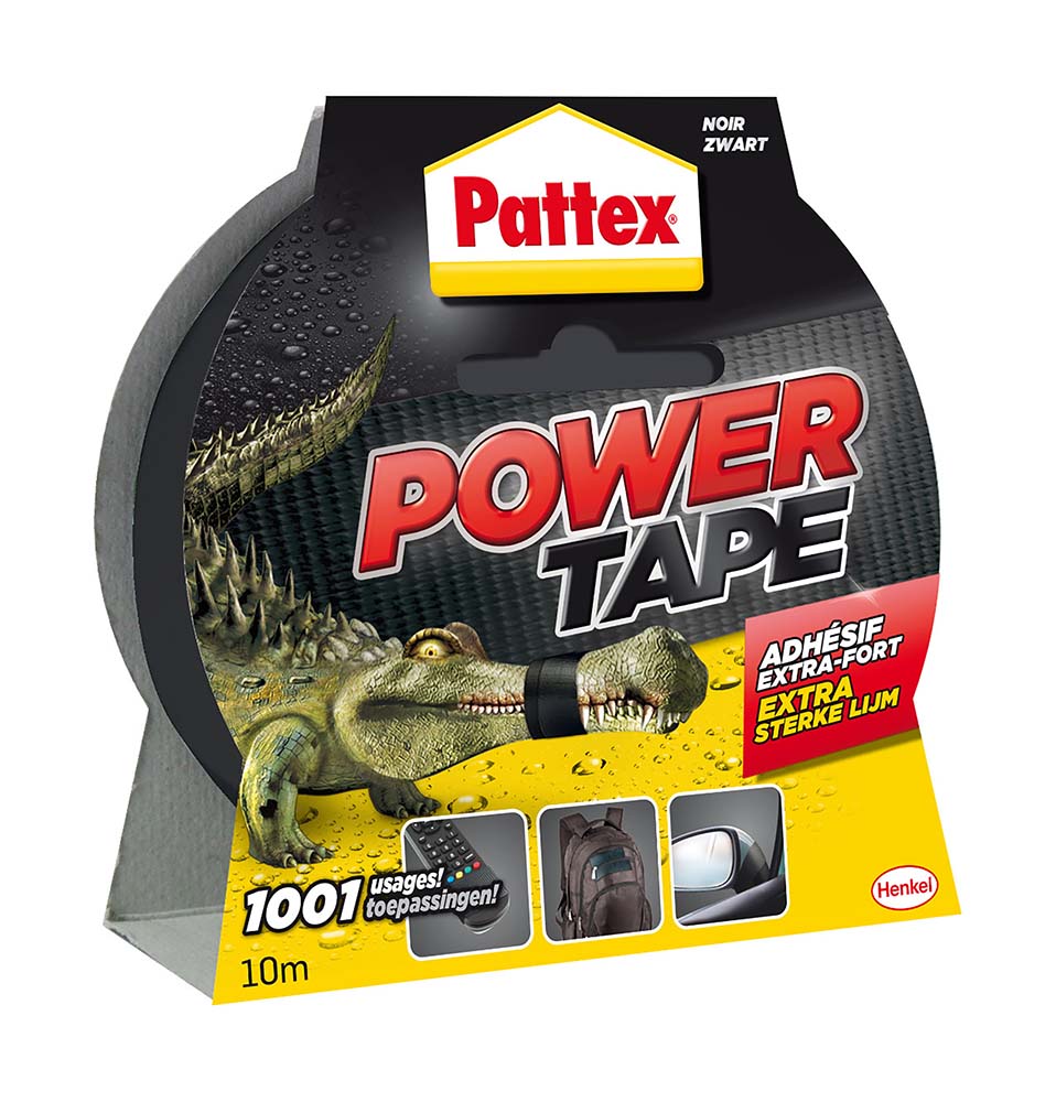 5712172 Pattex Power tape voor als het echt vast moet zitten. De tape is geschikt voor 1001 toepassingen binnen- en buitenshuis en daarnaast supersterk en bestand tegen water- en luchtdruk. Scharen zijn overbodig want Pattex Power Tape kan met de hand worden afgescheurd!