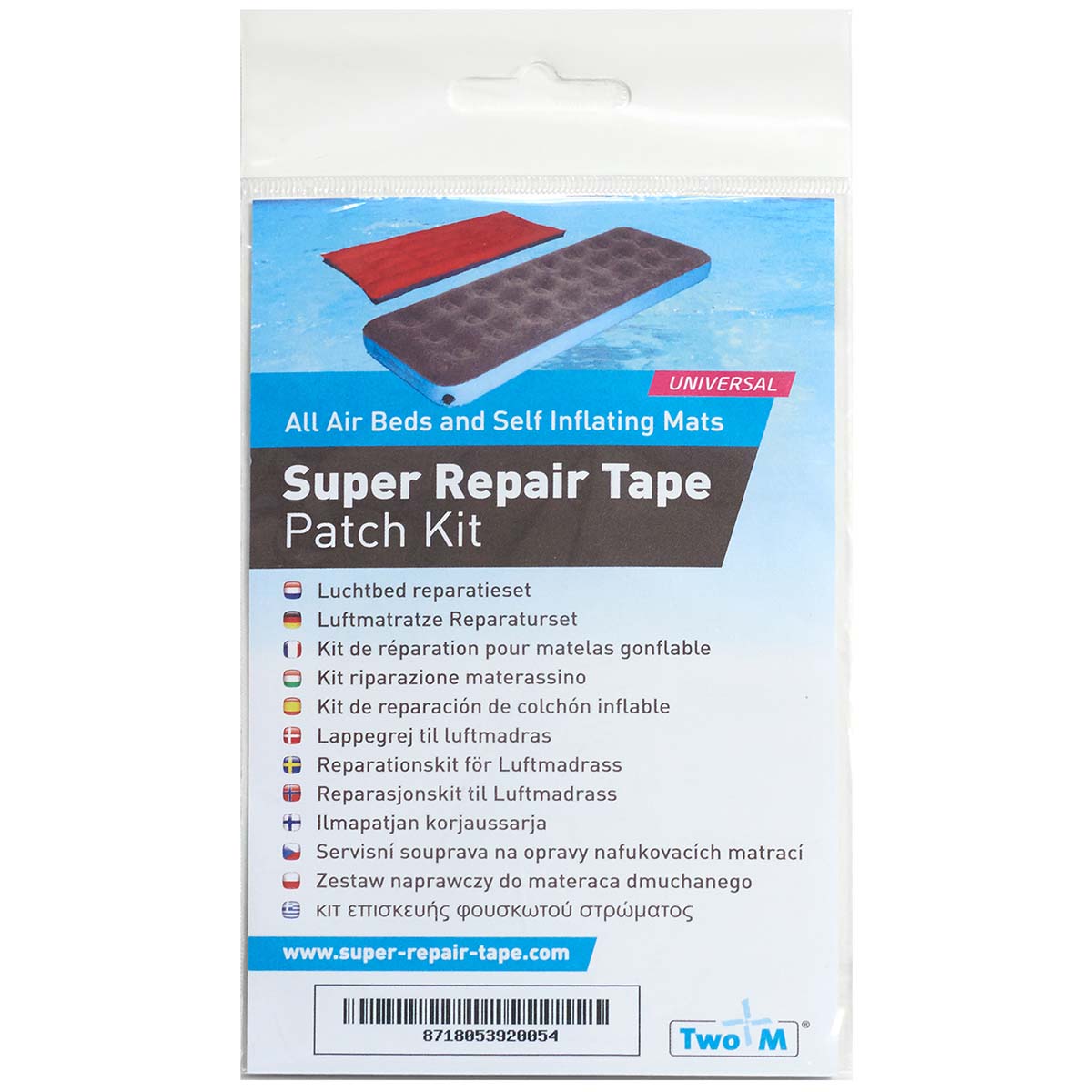 5714030 Een handige 7-delige reparatieset. Deze set bevat 3 reparatie patches en 4 reinigingsdoekjes. De reparatie patches zijn zelfklevend en transparant. Ideaal voor het repareren van luchtbedden en zelfvullende matten.