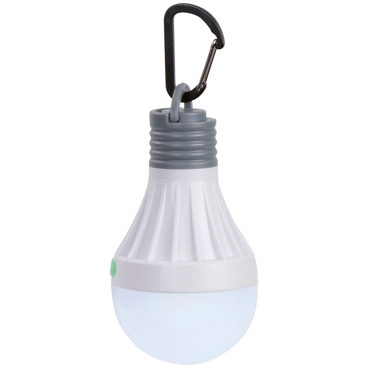 5818854 Een hanglamp in de vorm van een gloeilamp. Deze waterdichte hanglamp beschikt over een LED en is in 3 lichtstanden te gebruiken: 50%, 100% en knipperstand. De lamp is snel en gemakkelijk op te hangen met de karabiner, en kan ook met een magneet aan bijvoorbeeld een ijzeren wand bevestigd worden. Werkt op 1x AA batterij (niet inbegrepen). Brandduur: 20-8 uur. Lichtopbrengst: 15-35 lumen.