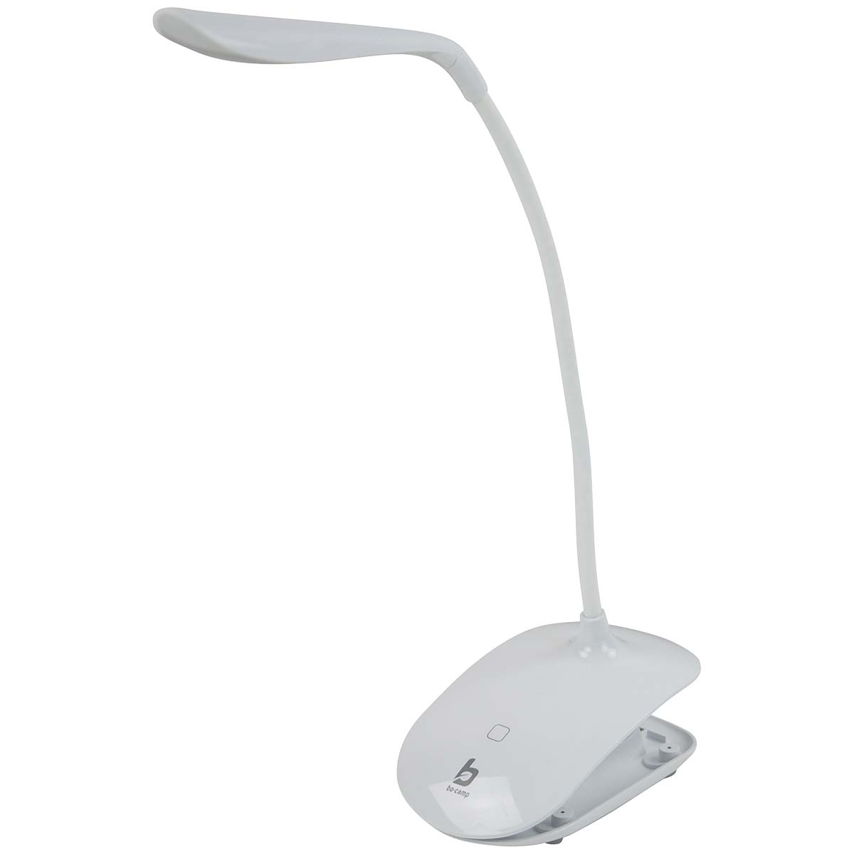 5818910 Een oplaadbare lamp. Deze lamp kan eenvoudig worden bevestigd door middel van een klem. Zo kan deze lamp worden bevestigd op een tafelrand, op een stoel, aan een tentstok etc. (maximaal Ø 5,5 cm) Tevens kan de lamp zonder gebruik van de klem worden neergezet. Door de buigzaamheid van de lamp kan deze in iedere gewenste positie worden gebogen. Instelbaar in 3 lichtstanden en kan worden opgeladen door middel van de meegeleverde USB kabel. Brandduur: 20-10 uur. Lichtopbrengst: 20-55 lumen.