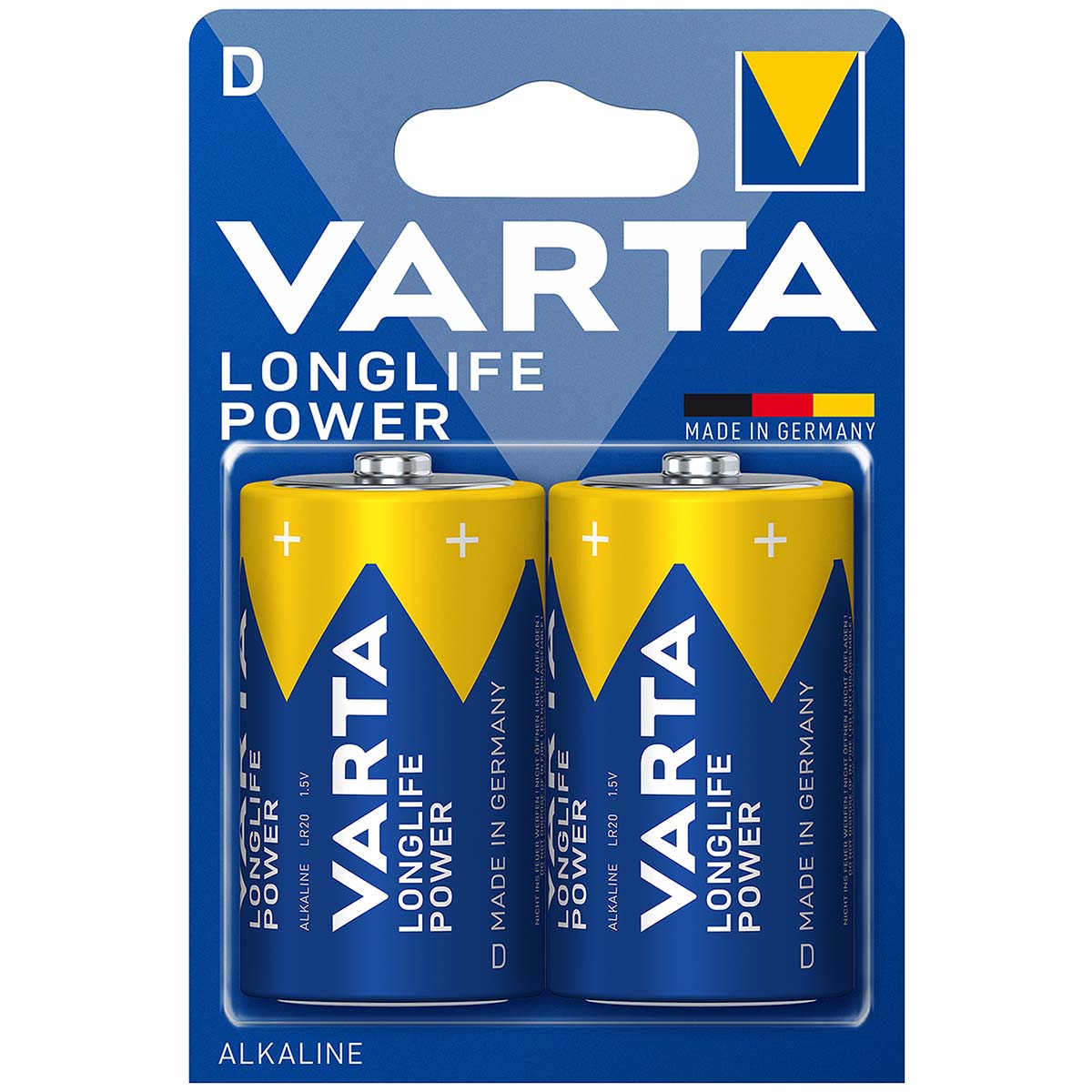 5919214 2 High Energy Alkaline D batteries. Powerful energy for equipment with a flexible high power requirement. With a guaranteed storage time of 10 years. 1.5 Volt.