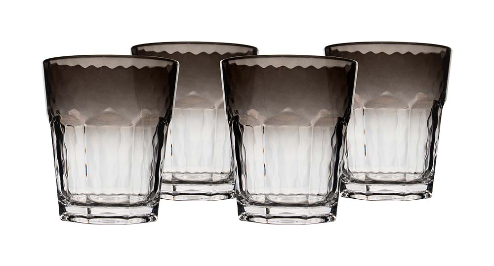 6101456 A stylish set of wine / lemonade glasses. The set has a smoke effect giving it a luxurious look. In addition, the glasses are made of strong plastic. This makes them scratch-resistant and lightweight. They are also dishwasher safe. The glasses are BPA free.