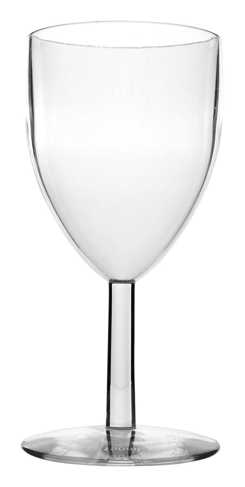 6101493 An extra sturdy wine glass. Made of 100% polycarbonate This makes the glasses almost unbreakable, light weight and scratch proof. This glass is also dishwasher safe.