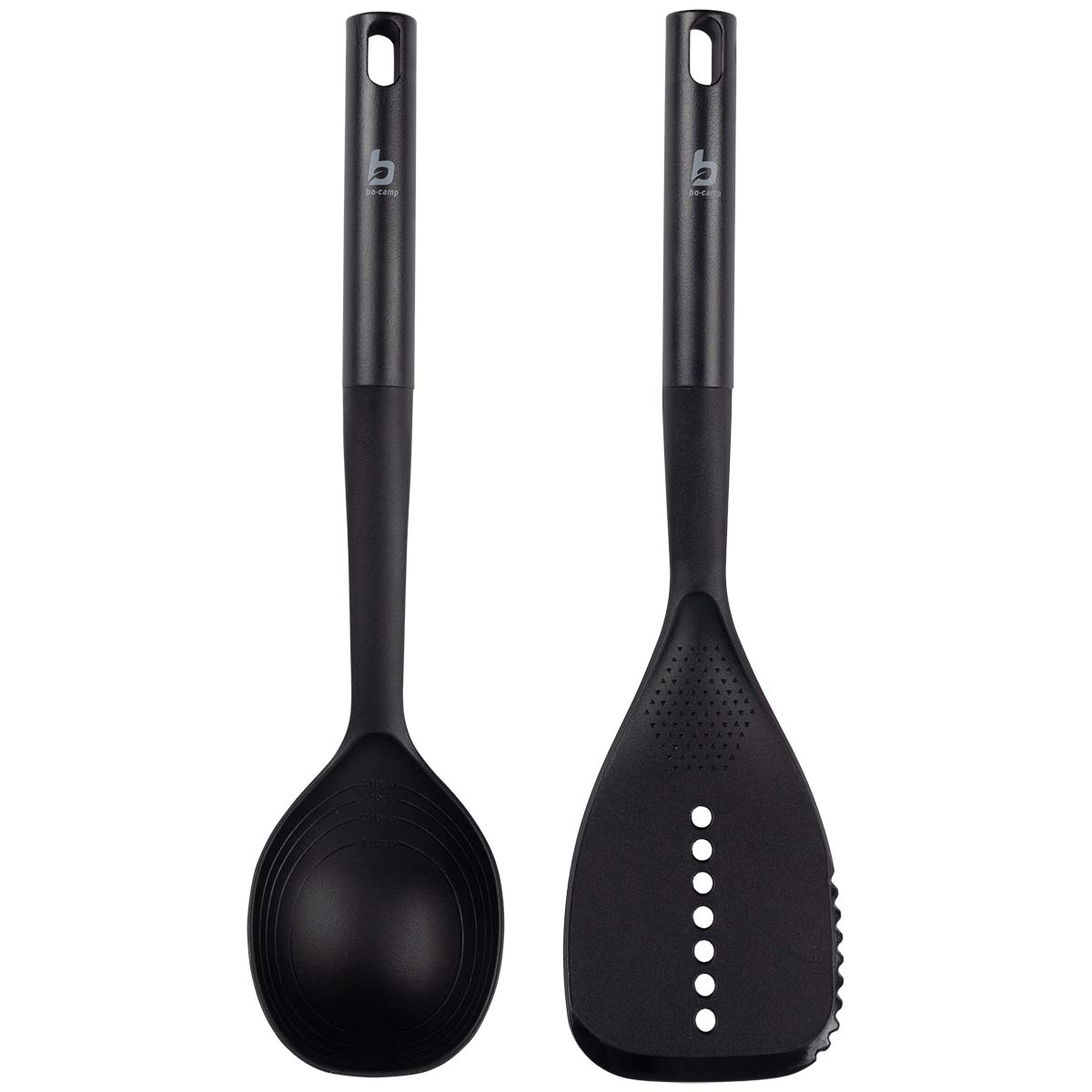6102198 Deze deelbare set van 2 opscheplepels bevat een spatel en een lepel, ideaal voor serveren en koken. Het afneembare handvat maakt de lepels deelbaar en zeer compact op te bergen. Gemaakt van materiaal dat je pannen niet beschadigt, volledig BPA-vrij en vaatwasserbestendig voor gemakkelijk gebruik en onderhoud.