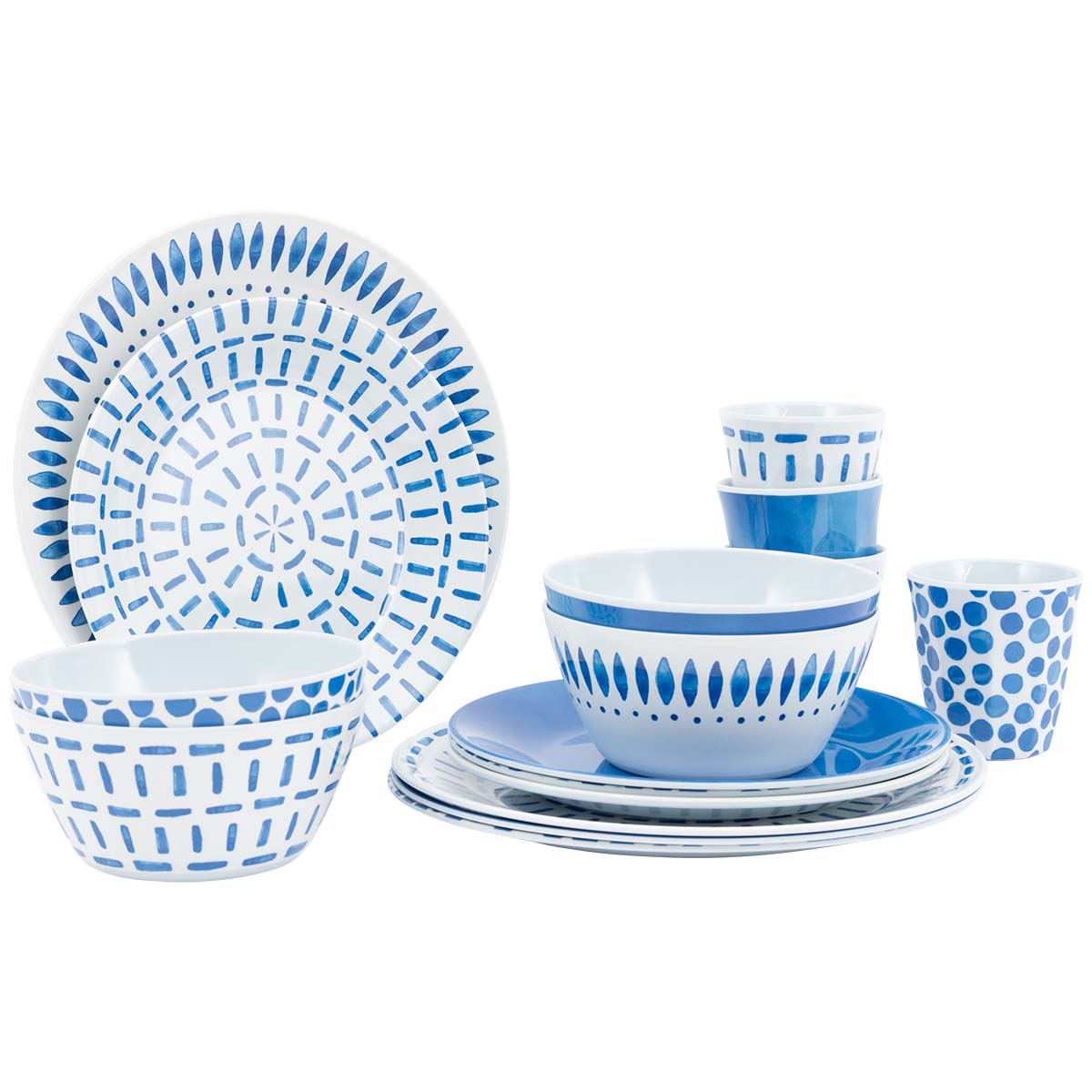 6181378 Bo-Camp - Servies - Mix & Match - 16-Delig - Melamine - Blauw - Breeze
