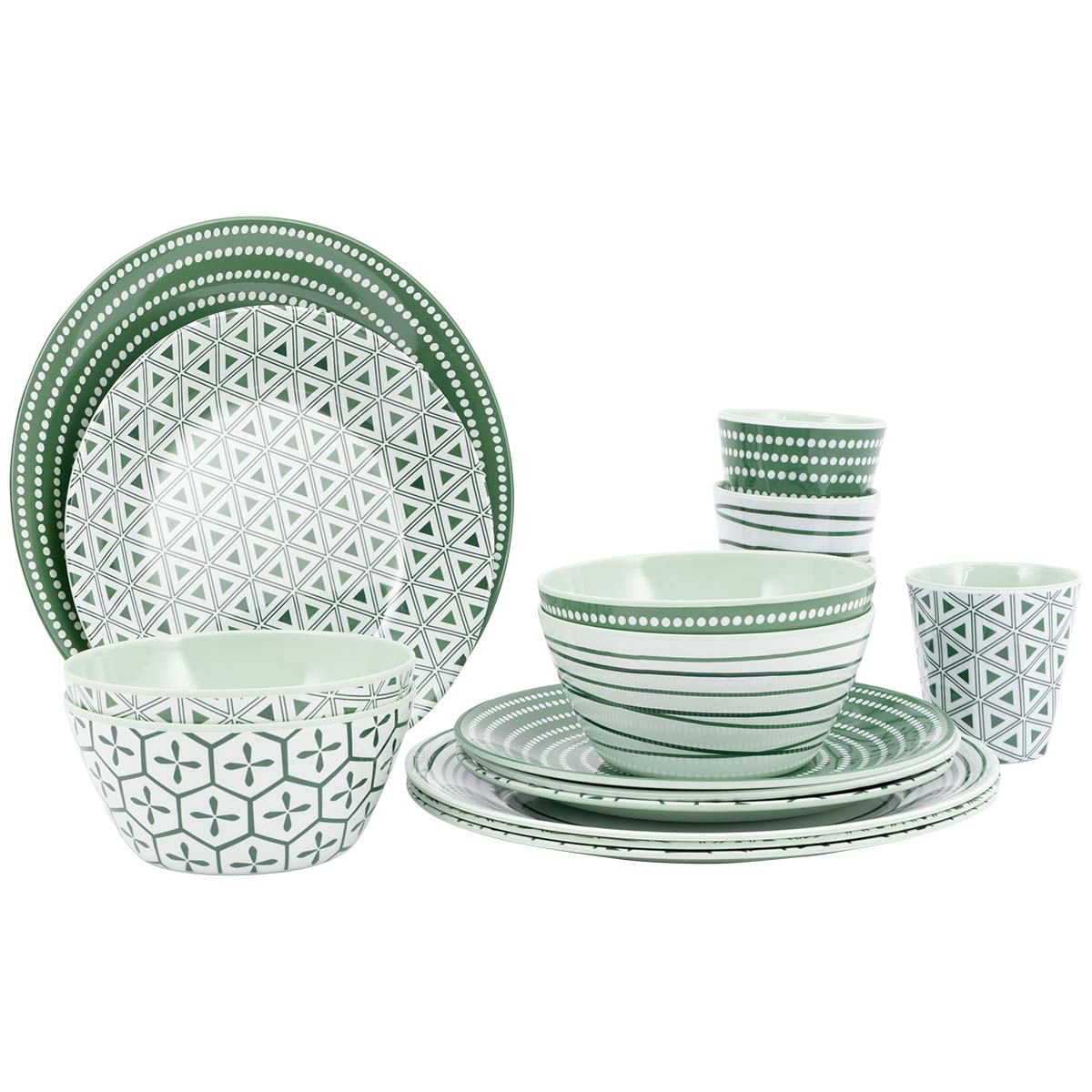 6181379 Bo-Camp - Servies - Mix & Match - 16-Delig - Melamine - Groen - Leaf