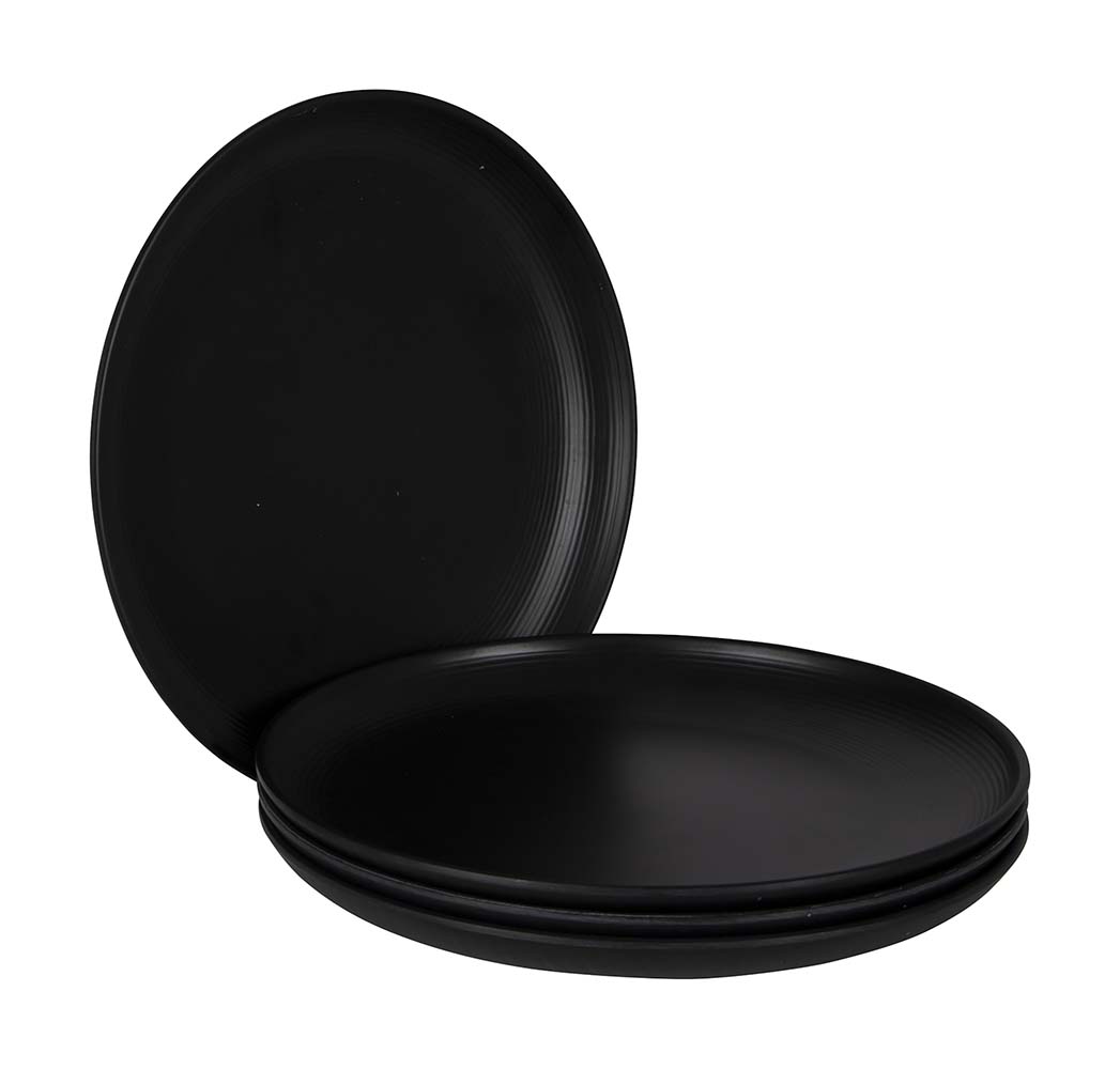 6181485 This Industrial Orville breakfast plates have a robust look. The black dinnerware has a sturdy look with raised edge. Besides the beautiful design, the dinnerware is very light and sturdy. The breakfast plates are good to use on the campsite, as it is virtually unbreakable, shatterproof and scratch-resistant. The dinnerware can also be used perfectly at home. The 4-piece set is made of high quality 100% melamine and is dishwasher safe and food approved.