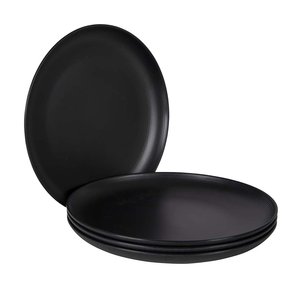 6181488 This Industrial Orville dinner plates have a robust look. The black dinnerware has a sturdy look with raised edge. Besides the beautiful design, the dinnerware is very light and sturdy. The dinner plates are good to use on the campsite, as it is virtually unbreakable, shatterproof and scratch-resistant. The dinnerware can also be used perfectly at home. The 4-piece set is made of high quality 100% melamine and is dishwasher safe and food approved.
