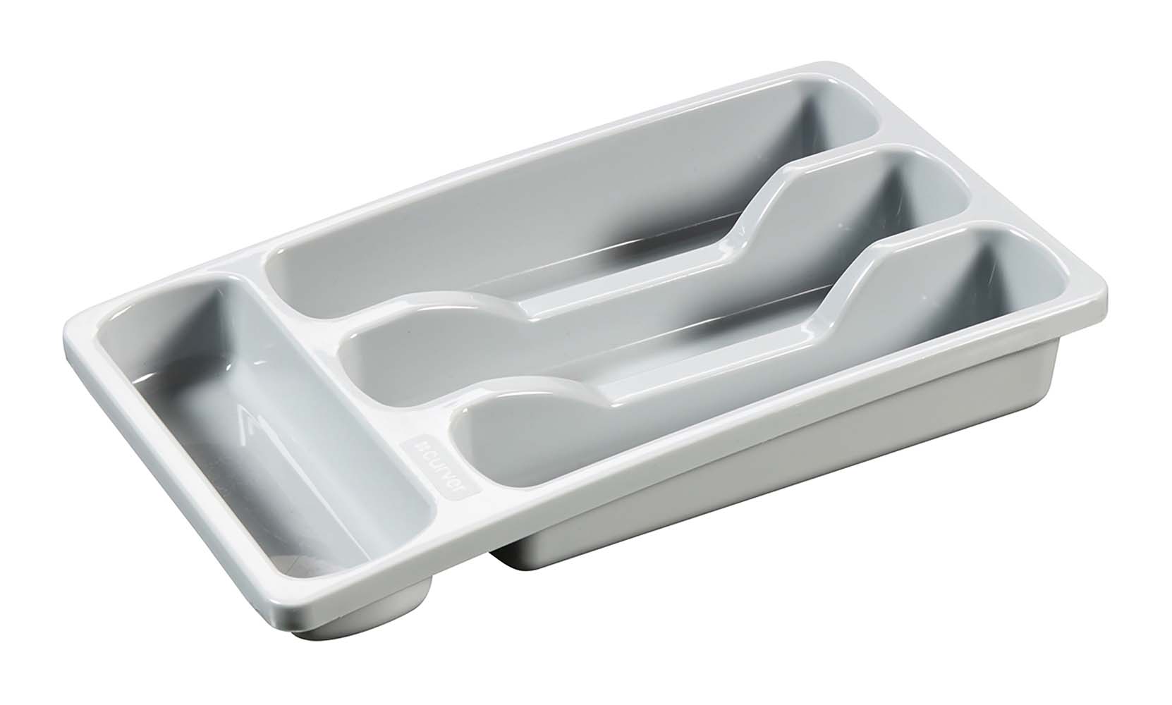6302100 A compact and sturdy 4-compartment cutlery tray. Ideal to store items compactly. This cutlery tray consists of 3 large compartments and 1 small one.