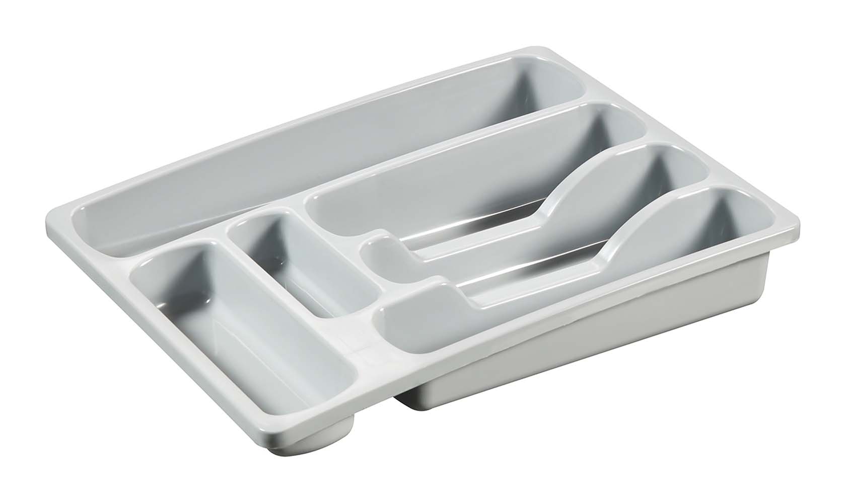 6302103 A sturdy 6-compartment cutlery tray. Ideal to store items compactly. The cutlery tray consists of 4 large compartments and 2 smaller ones.
