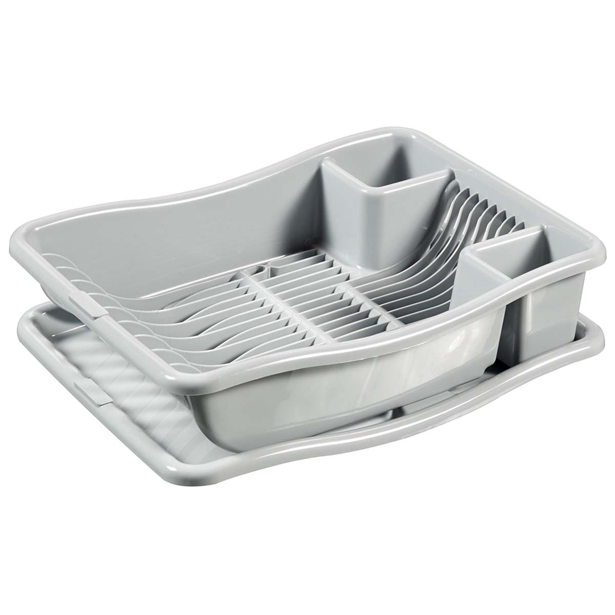 6302120 A compact dish rack. There is a tray to collect water underneath the dish rack.