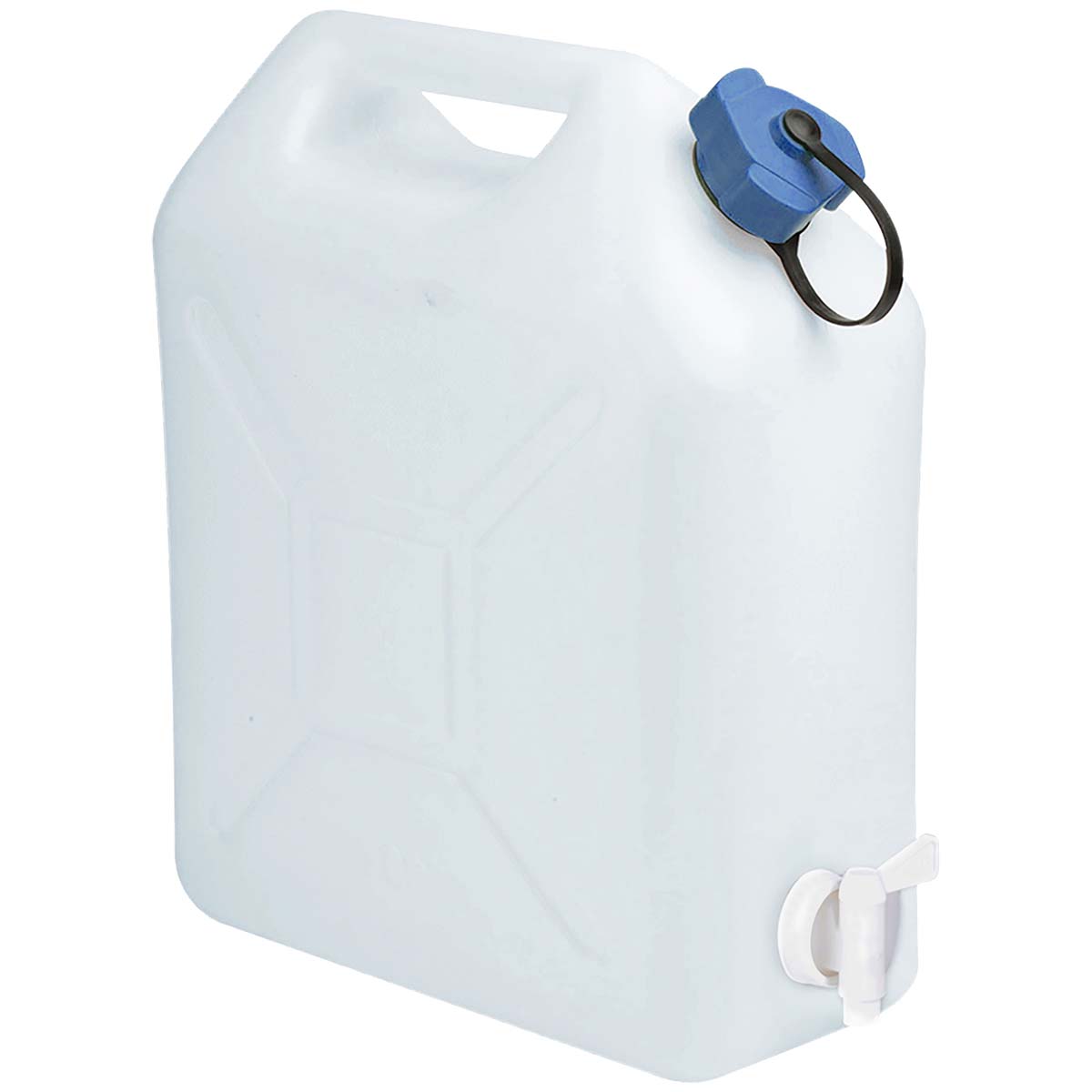 6603645 Een jerrycan met kraantje. Voorzien van een sterke wanden, een ontluchtingsdop en een beweegbaar kraantje voor tapmogelijkheden.