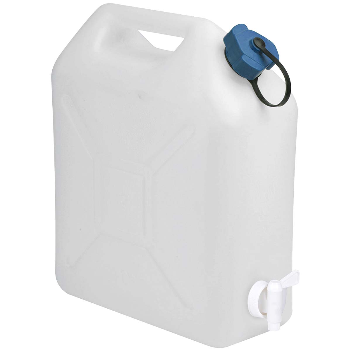 6603650 Een jerrycan met kraantje. Voorzien van een sterke wanden, een ontluchtingsdop en een beweegbaar kraantje voor tapmogelijkheden.