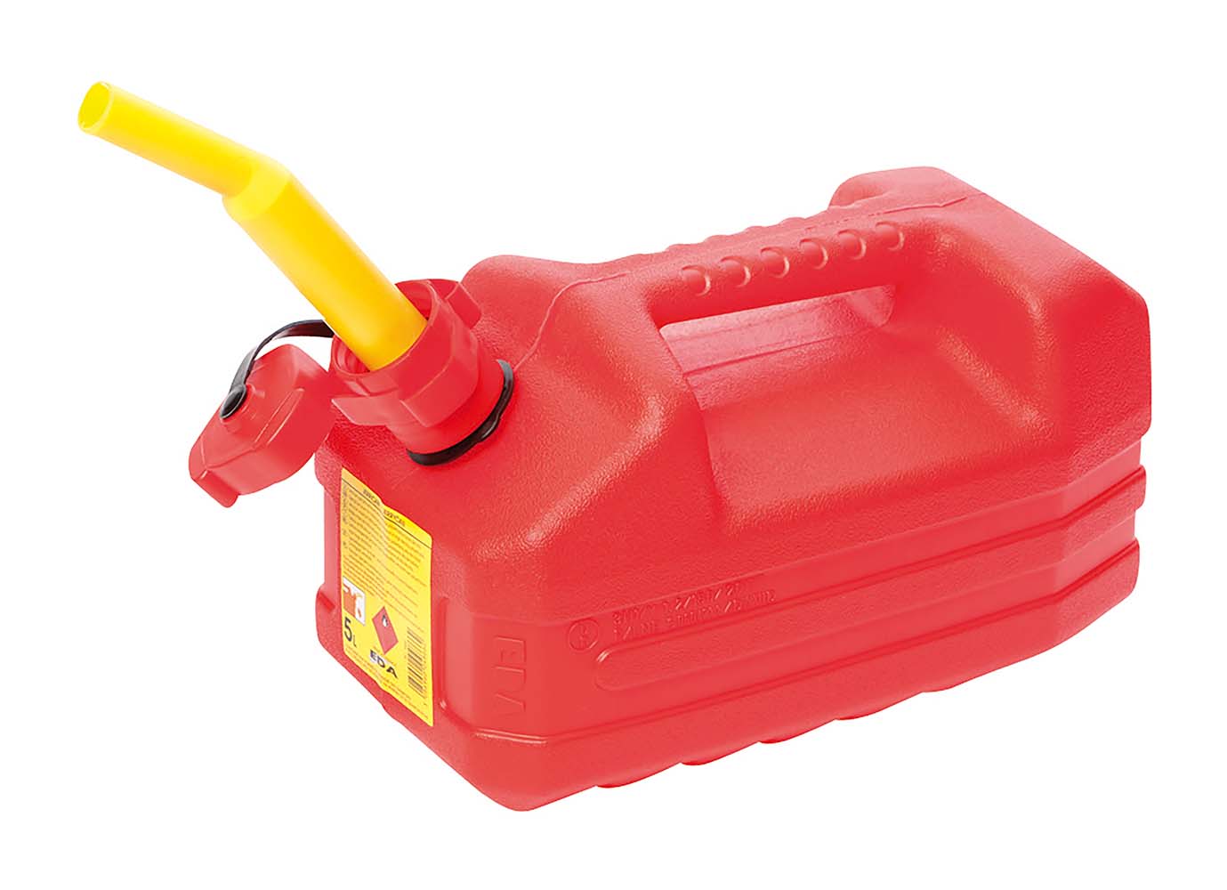 6603760 Solid jerry can with spout. This jerrycan is suitable for petrol or other liquids. Easy to use due to the sturdy handle and flexible spout. Closable by means of a screw cap.