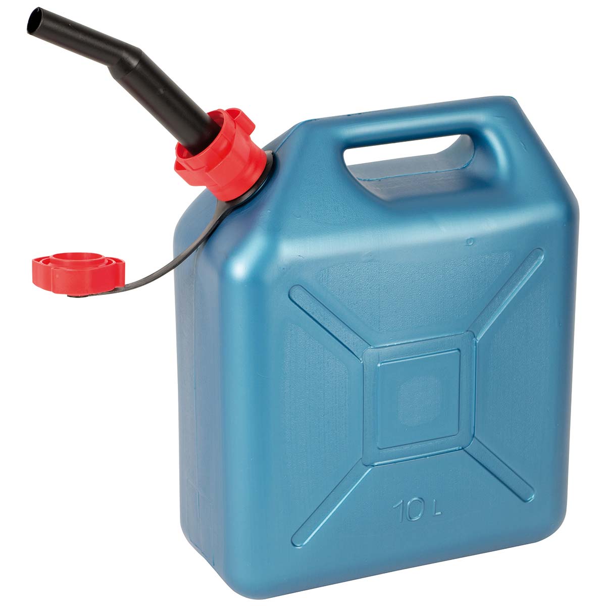 6605000 Een jerrycan met tuit. Deze stevige jerrycan is eenvoudig in gebruik door het stevige handvat en de handige tuit. De tuit kan na gebruik omgekeerd worden opgeborgen in de jerrycan waarbij de opening wordt afgesloten met de schroefdop.