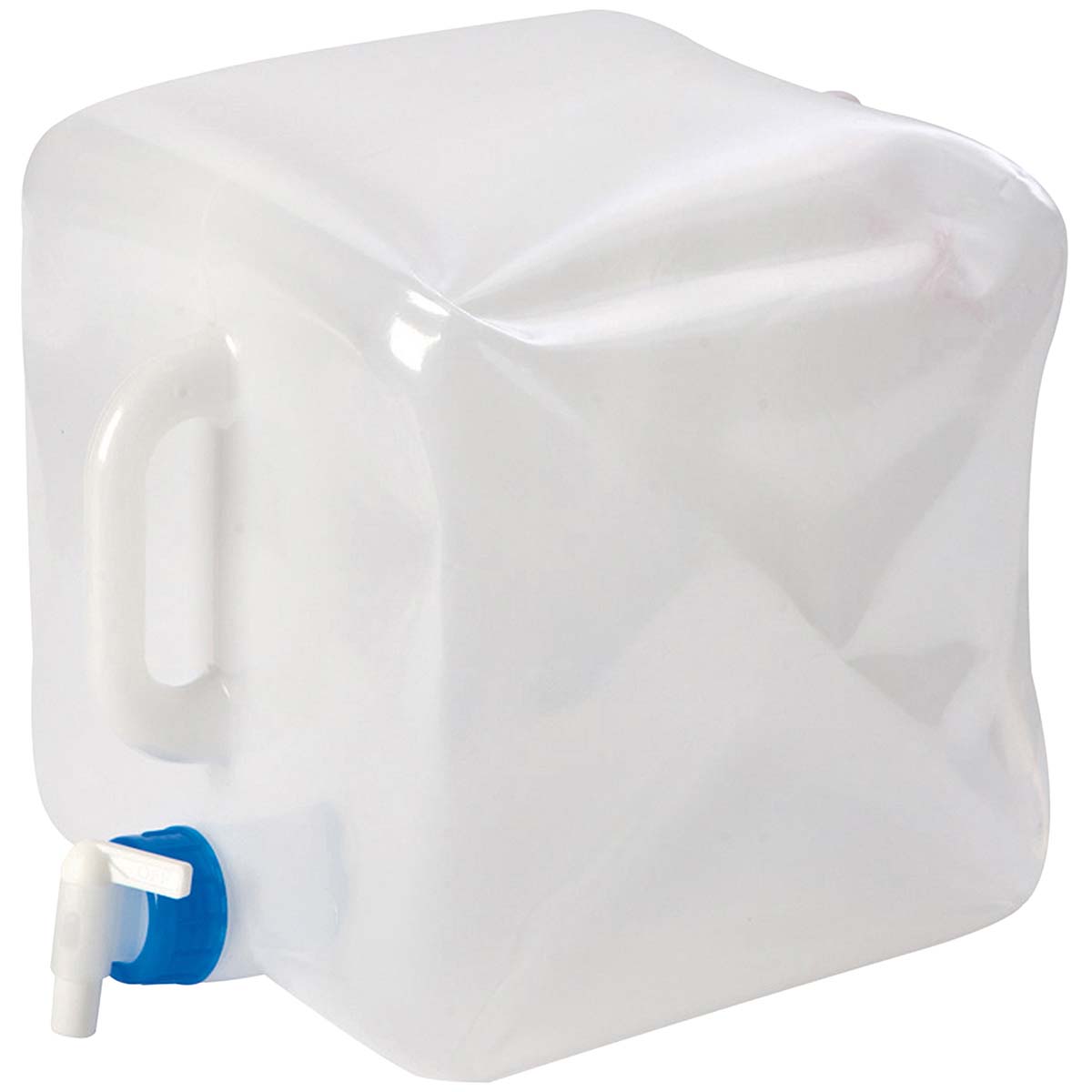 6681115 A foldable jerrycan. Ideal to take with you or at the camp-site. After use, the jerrycan can be folded and stored compactly. The jerrycan is equipped with a convenient dispenser tap, a sturdy handle and a suspension eye. The jerrycan is BPA free.