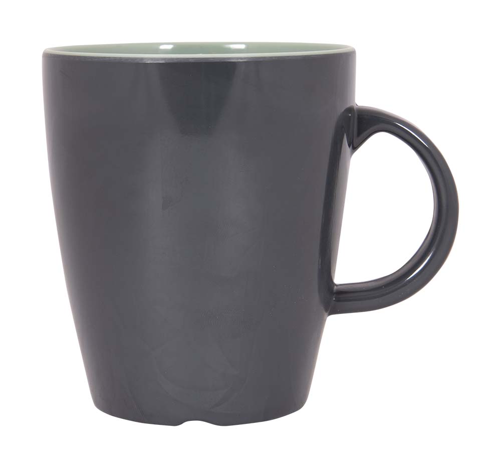 6912143 A stylish green mug from the Vivid line collection. Made of high-quality 100% melamine, virtually unbreakable, and scratch-resistant. The mug is soundproof and hygienic due to the replaceable anti-slip solution. Additionally, the mug is lightweight, dishwasher-safe, and food-approved. Capacity: 380 ml.