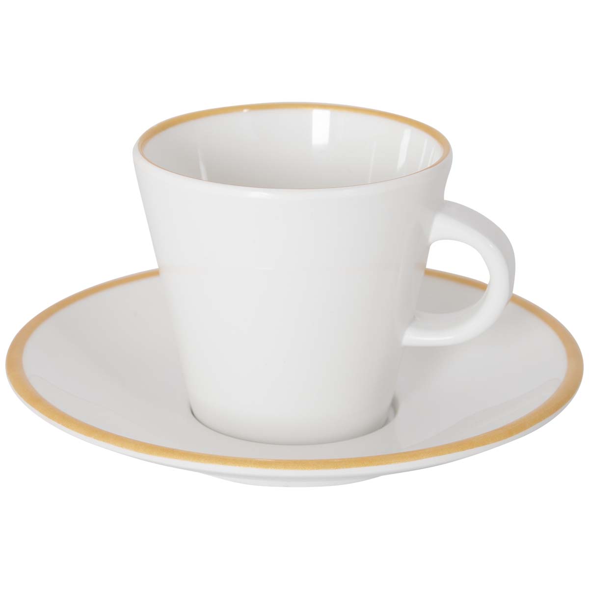 6915132 Een stijlvolle espresso set met goud randje uit de Linea line collectie. 100% melamine van hoge kwaliteit, vrijwel onbreekbaar en kraswerend. Ideaal voor thuis, maar ook om mee te nemen op vakantie. De espresso set is lichtgewicht, geschikt voor in de vaatwasser en food approved. Afmetingen: kopje Ø 6 cm, bord Ø 11,5 cm.