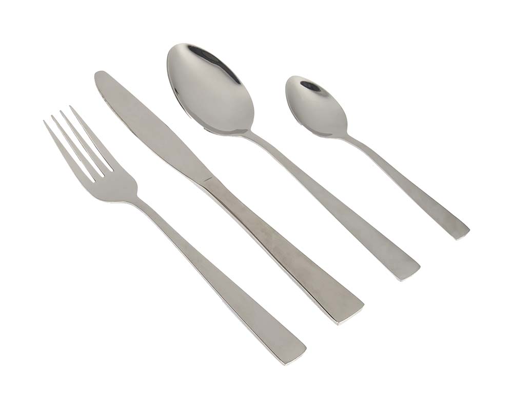 6919120 A stylish cutlery set made of stainless steel. The cutlery has a trendy silver color. The set consists of 4x a knife, fork, spoon and teaspoon and is also dishwasher safe. Matching the melamine tableware from Gimex. Dimensions: Fork 20 cm, knife 23 cm, spoon 20 cm, teaspoon 14.5 cm.