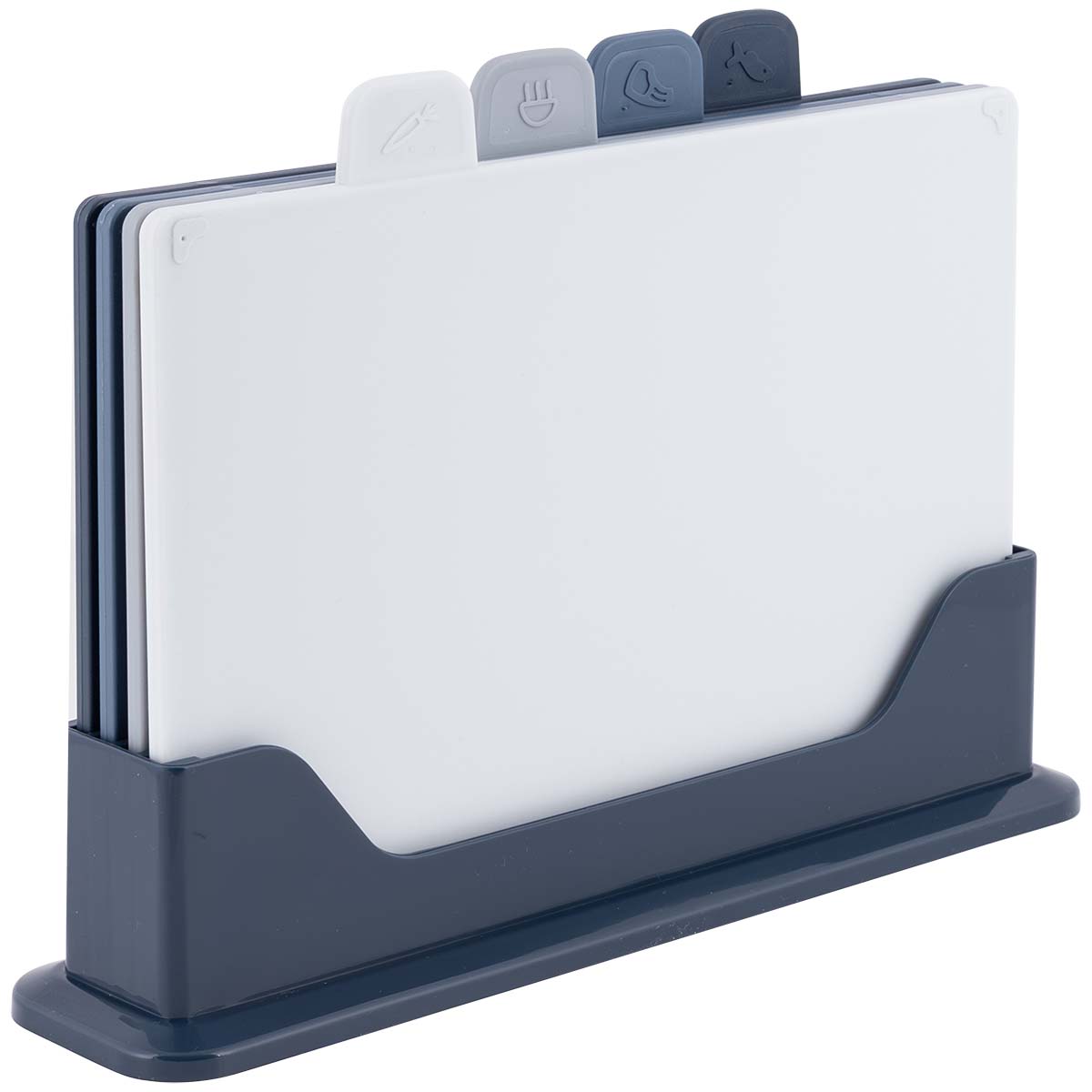 6966066 Een praktische snijplankenset. Deze set bevat vier stevige snijplanken van PP-materiaal, perfect voor het bereiden van maaltijden. De set wordt geleverd met een handige houder die voorzien is van een anti-slip onderkant, waardoor de snijplanken altijd stevig blijven staan tijdens gebruik. Dankzij de verschillende planken kun je eenvoudig ingrediënten scheiden en kruisbesmetting voorkomen.