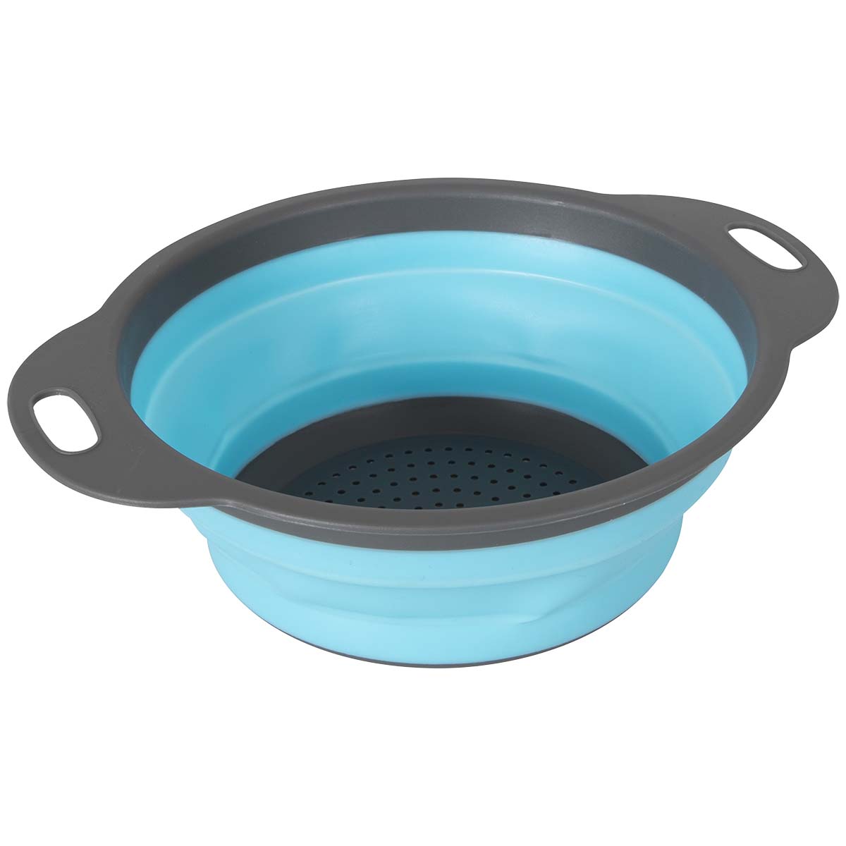 6966113 A folding sieve made of silicone. This sieve is very compact foldable and therefore very easy to store. Ideal to use in the caravan, camper, tent or at home. Dimensions: 29.5x23.5x9 cm.