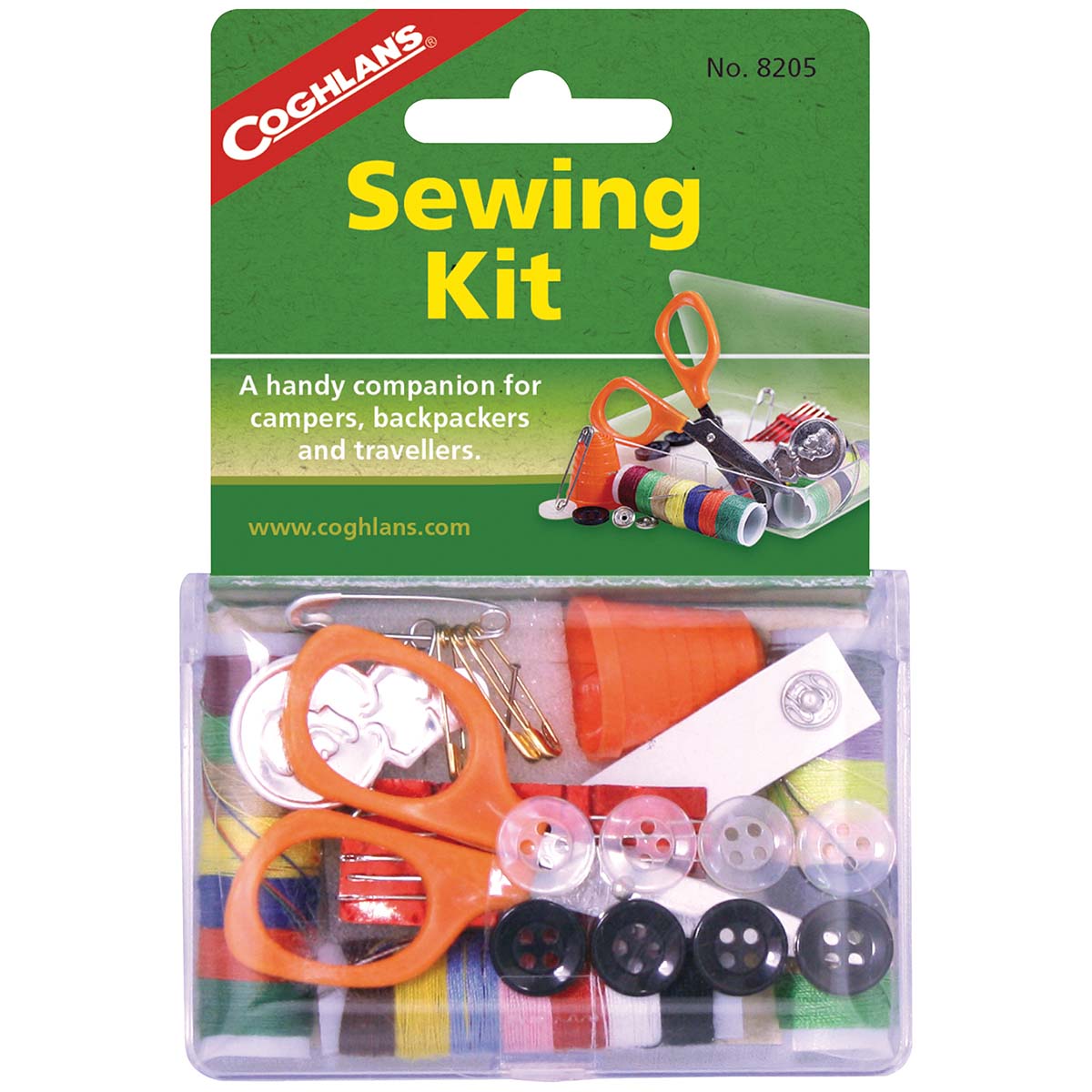 7698205 A complete sewing and repair kit. A handy small sewing kit containing everything needed to carry out emergency repairs, such as to your clothes or backpack. A compact set for travelling, camping, backpacking or in an emergency. The pack features 45 metres of yarn in 21 different colours. It comes with accessories like scissors, needles, safety pins, etc. This set will always help keep you going.