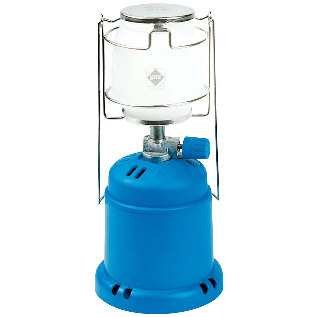 8840480 A compact lantern. Equipped with an integrated handle to hang or carry the lantern. Has an adjustable power of 10 to 80 W and is powered by a C206 puncture cartridge.